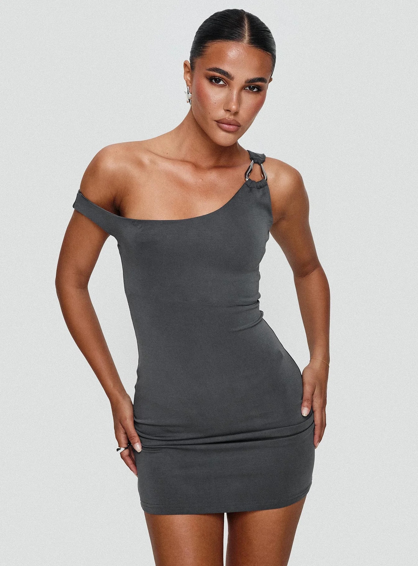True Desires One Shoulder Mini Dress Grey - Image 8