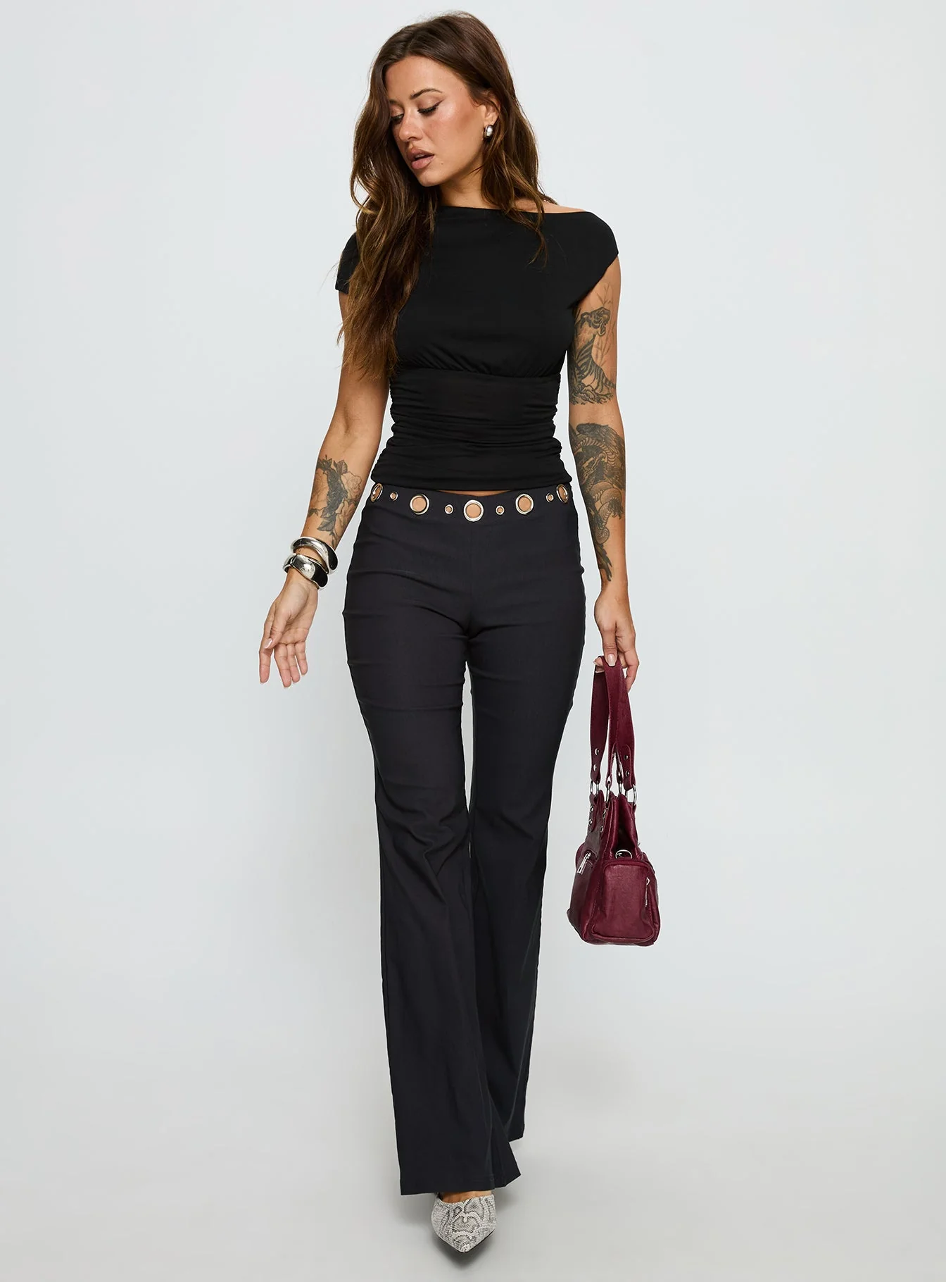 True Grit Eyelet Flare Pants Grey - Image 3