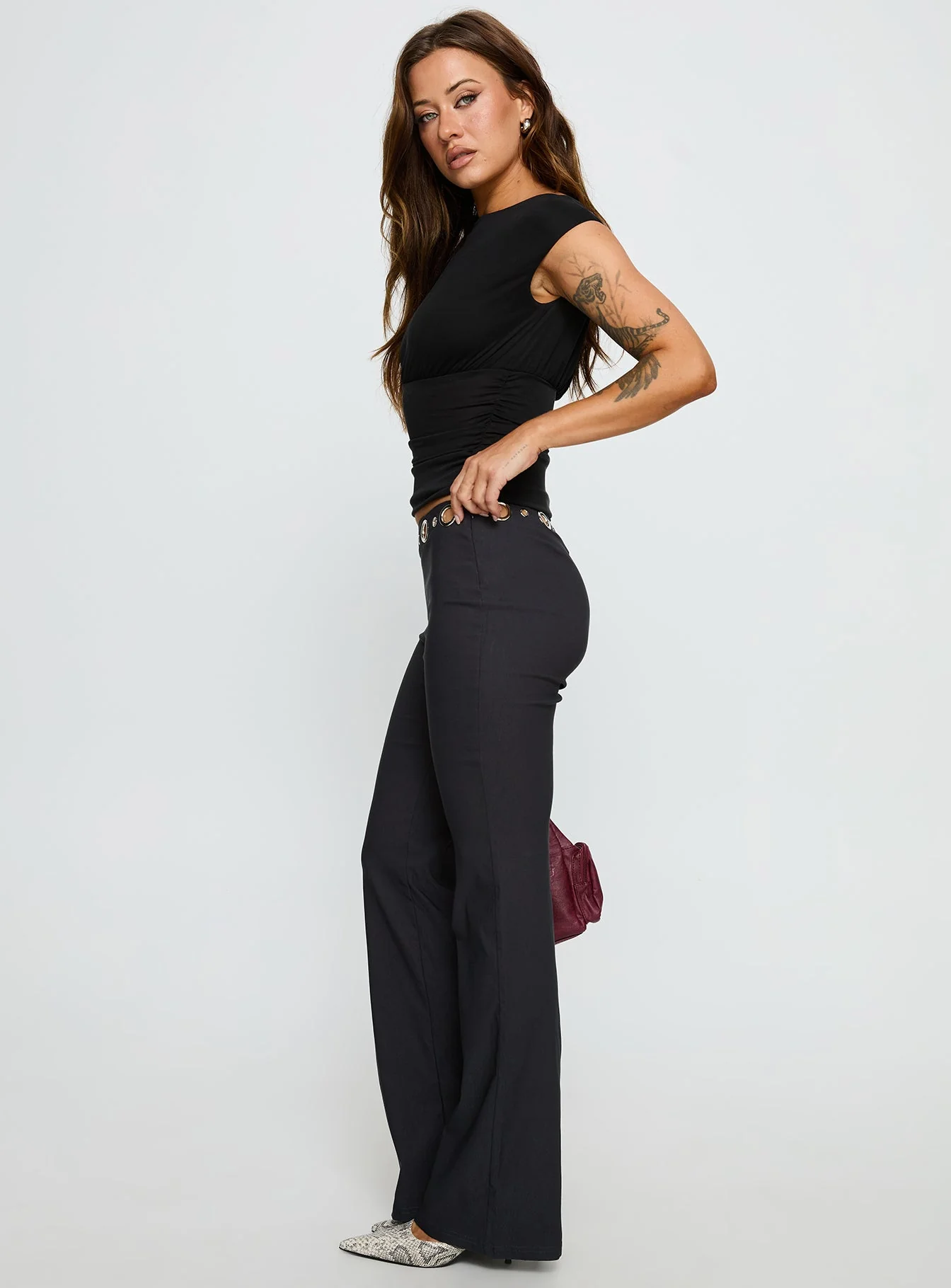 True Grit Eyelet Flare Pants Grey - Image 4