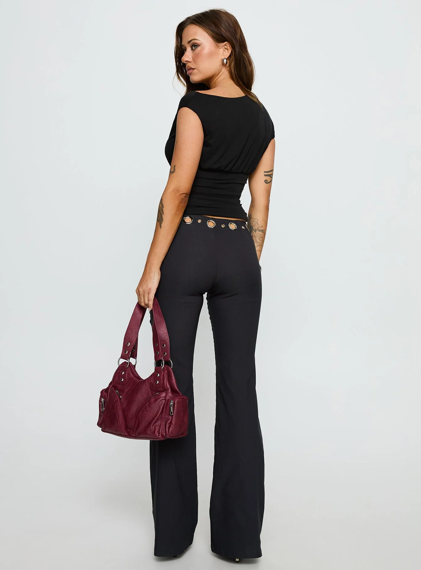 True Grit Eyelet Flare Pants Grey - Image 5