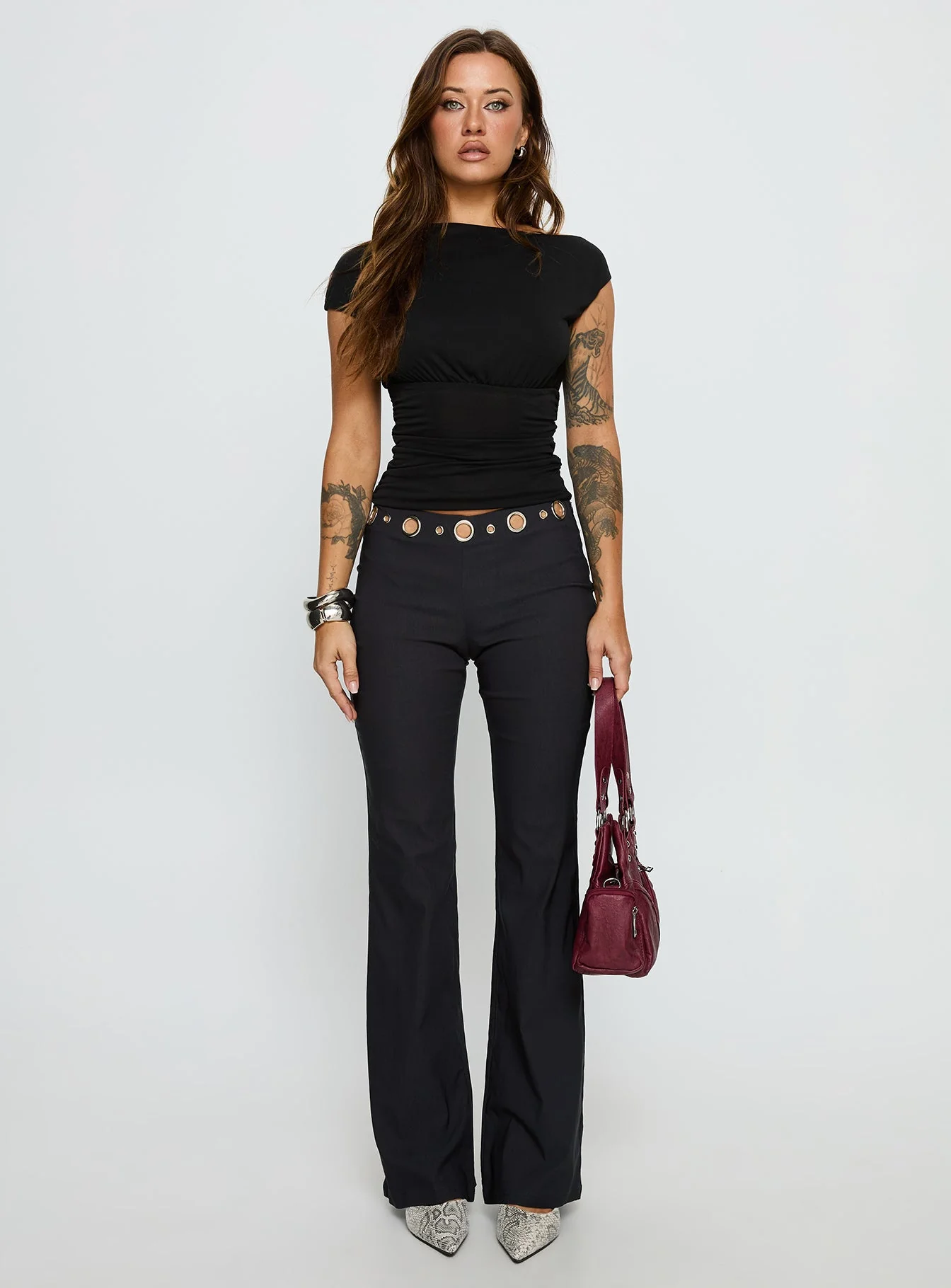 True Grit Eyelet Flare Pants Grey - Image 7