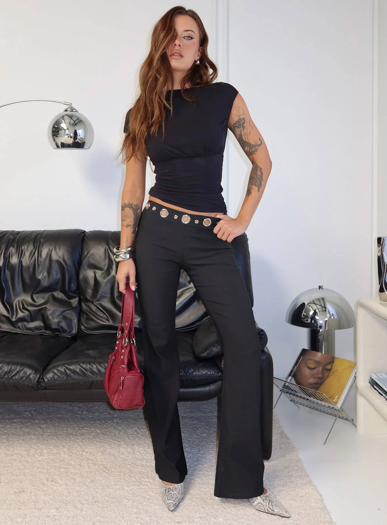 True Grit Eyelet Flare Pants Grey - Image 8