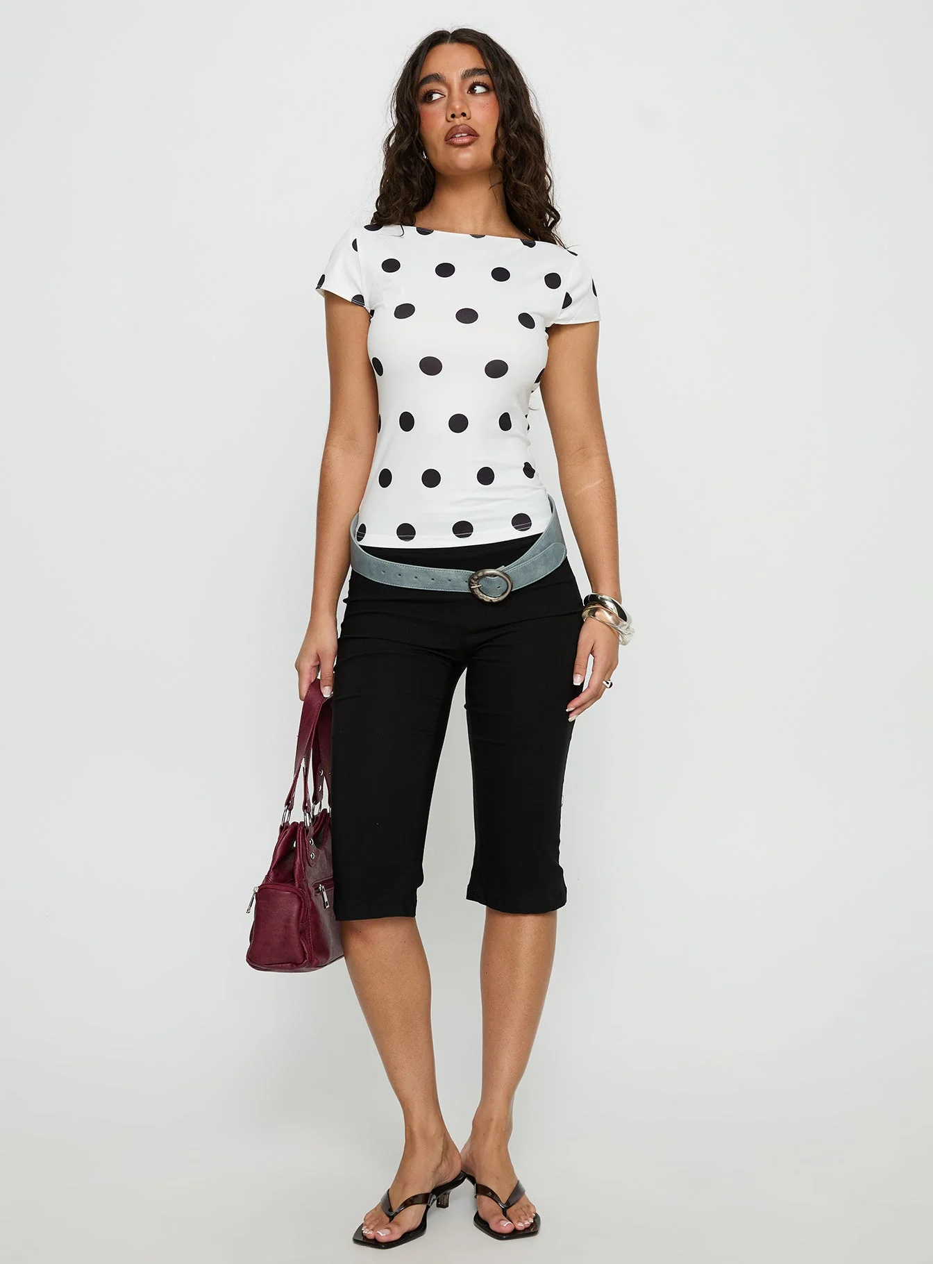 Truthfully Low Back Top White Polka Dot - Image 3