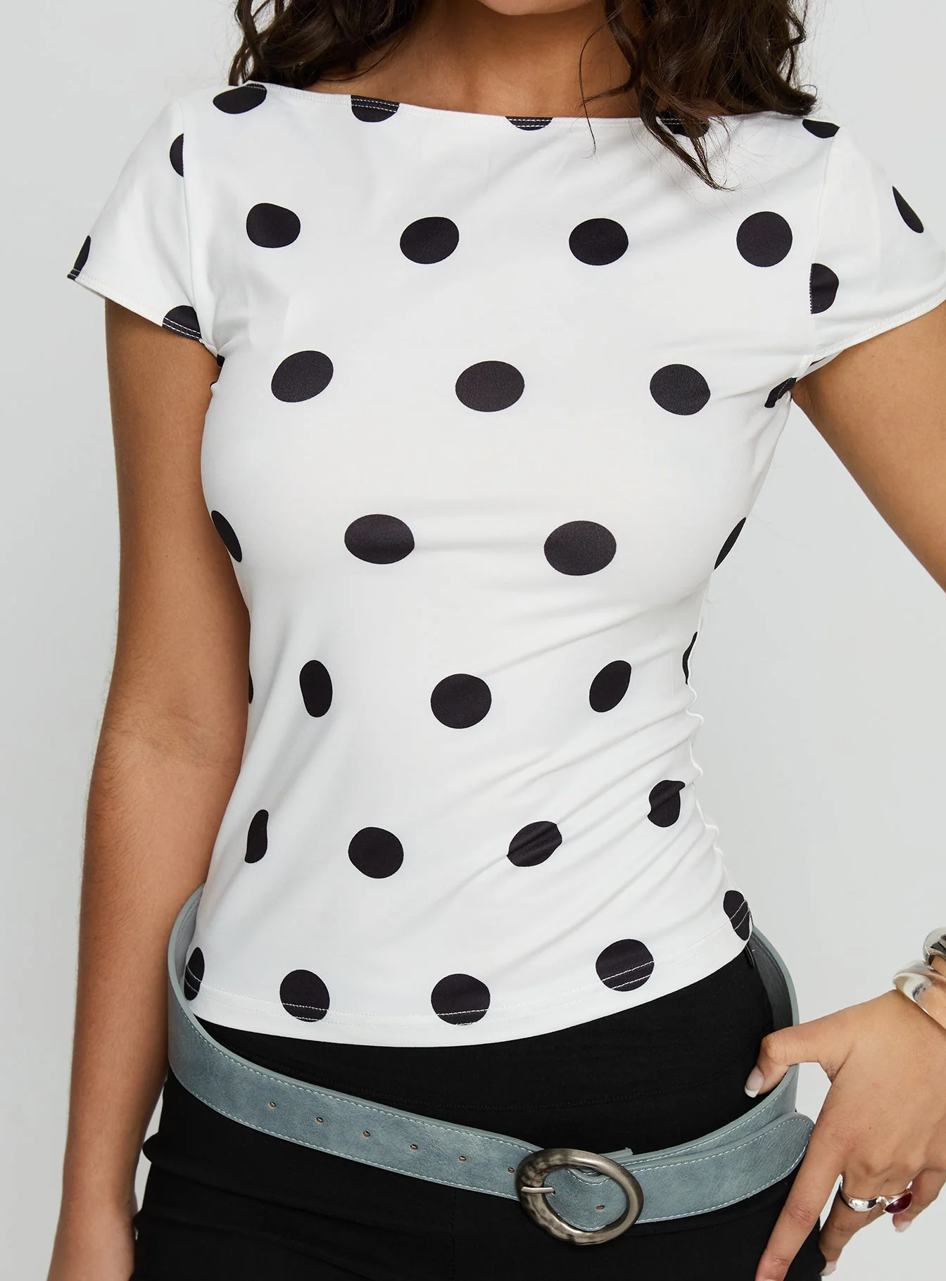 Truthfully Low Back Top White Polka Dot - Image 6