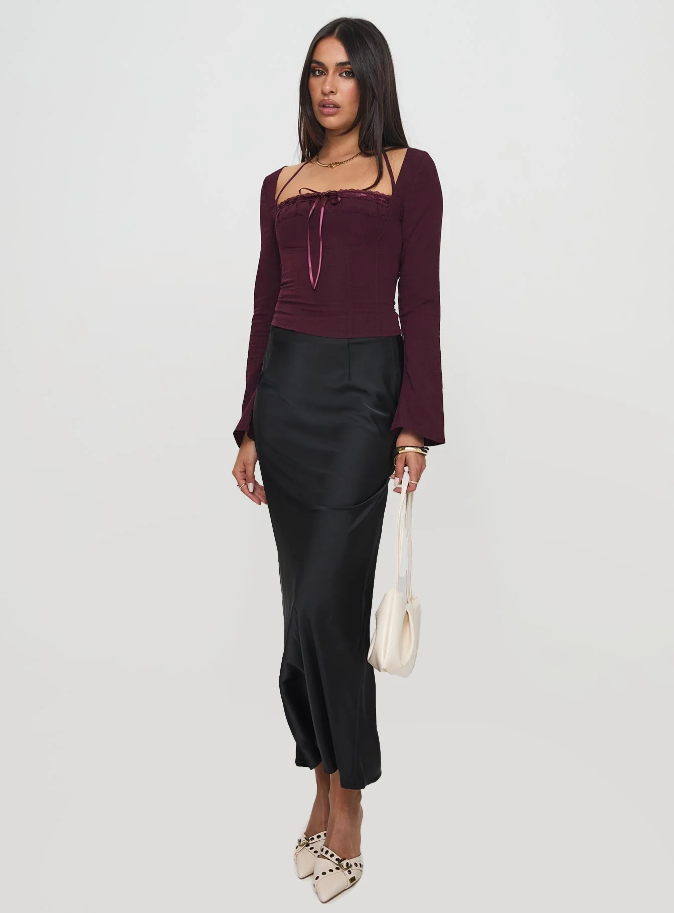 Trynia Long Sleeve Top Burgundy - Image 3