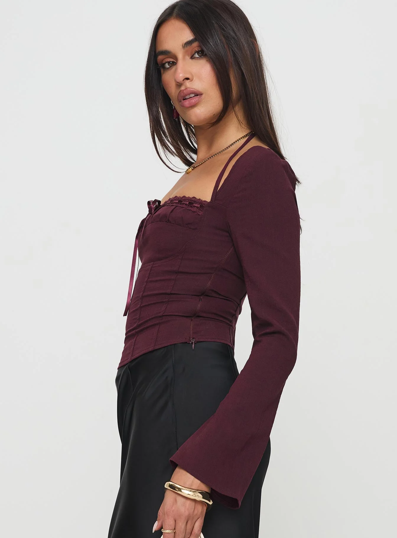 Trynia Long Sleeve Top Burgundy - Image 4