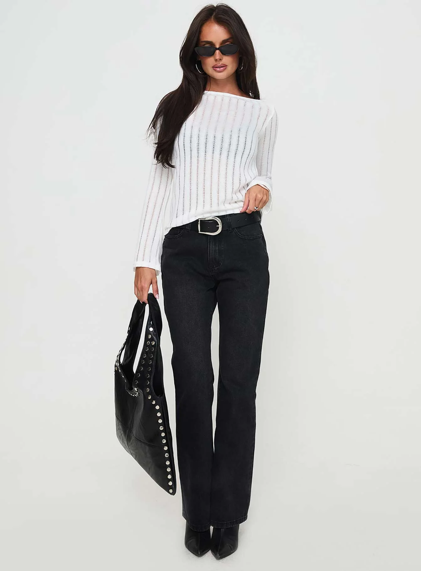 Tuppence Ribbed Long Sleeve Top White - Image 3