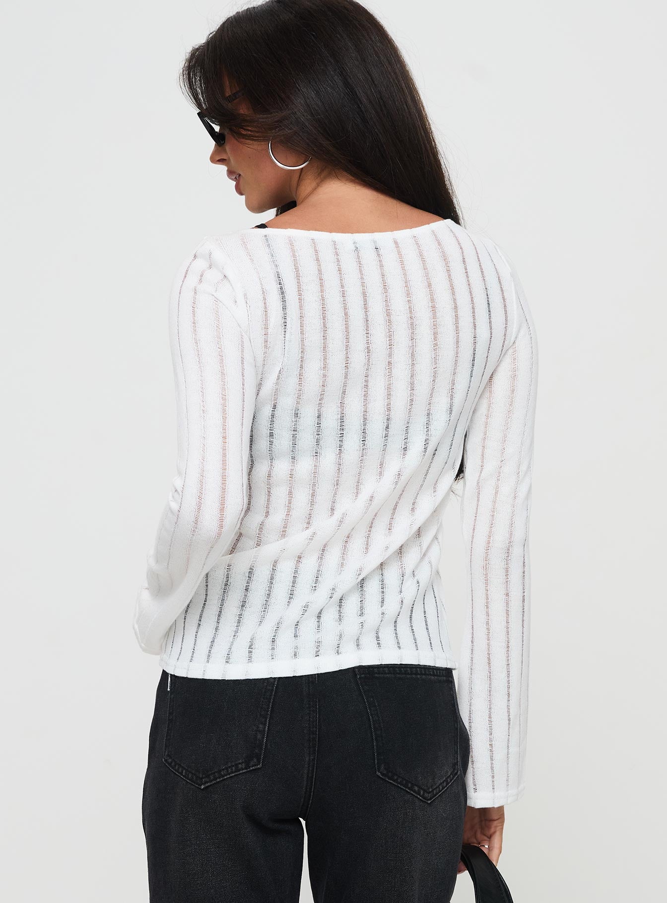 Tuppence Ribbed Long Sleeve Top White - Image 5