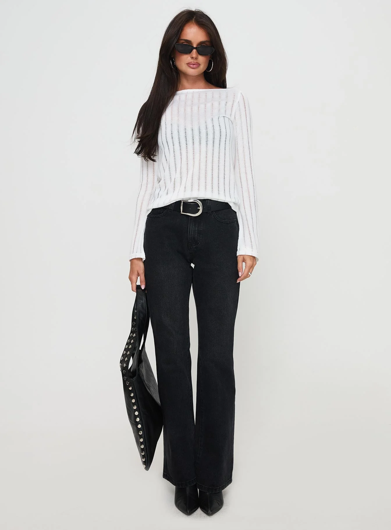 Tuppence Ribbed Long Sleeve Top White - Image 7