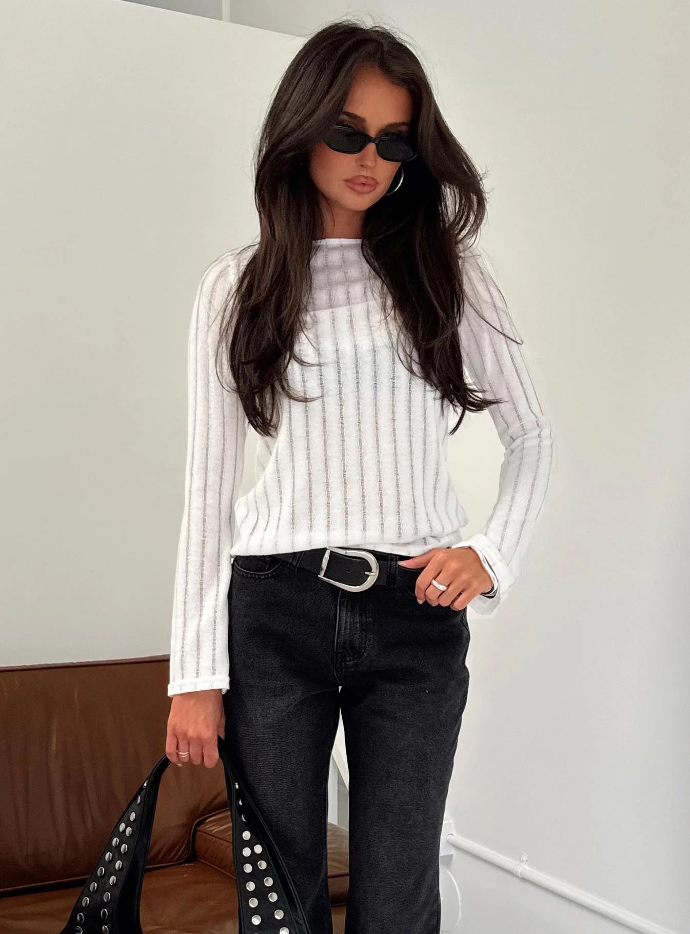 Tuppence Ribbed Long Sleeve Top White - Image 8