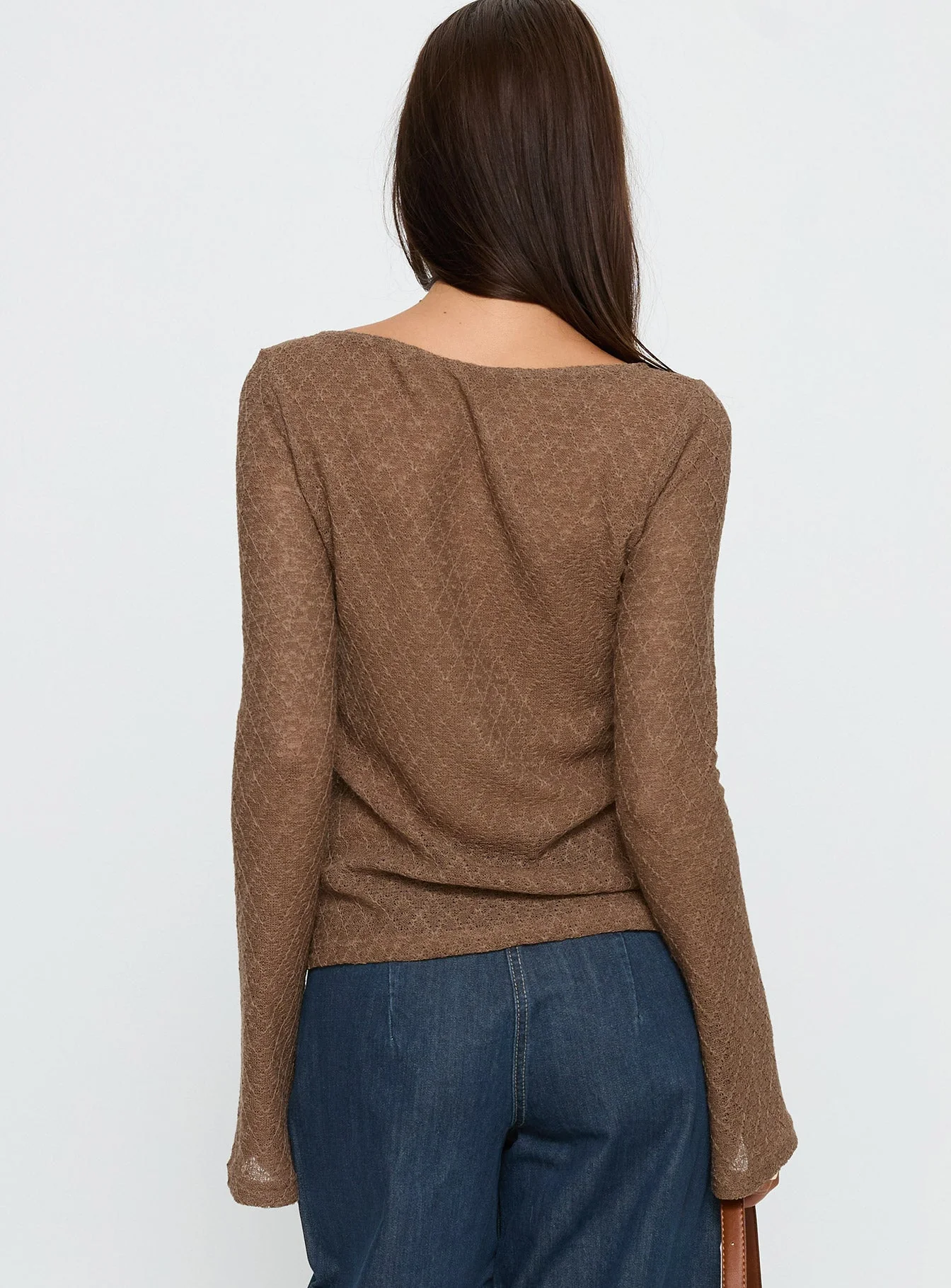 Tuppence Textured Long Sleeve Top Brown - Image 5