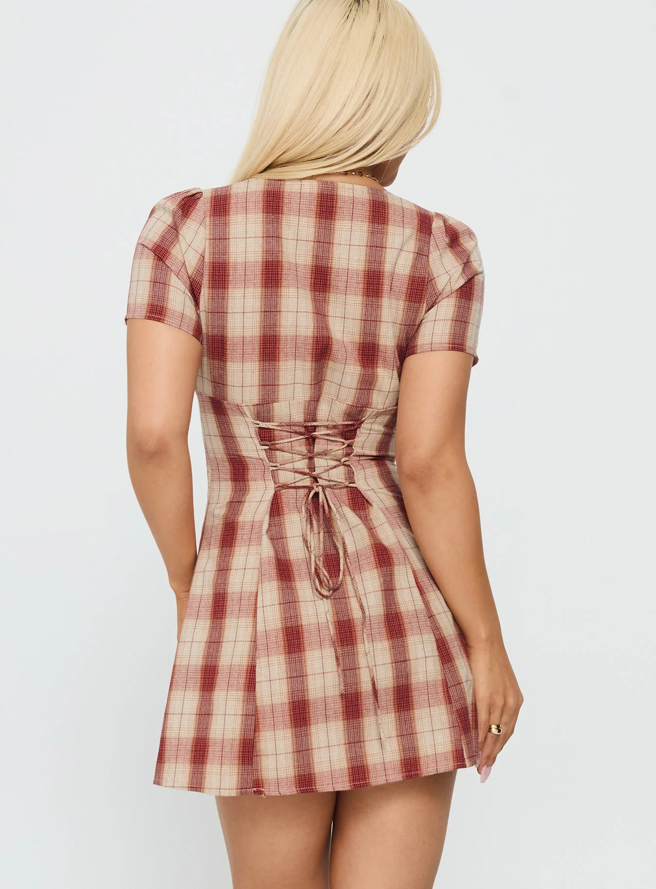Twist Of Fate V Neck Mini Dress Plaid - Image 5