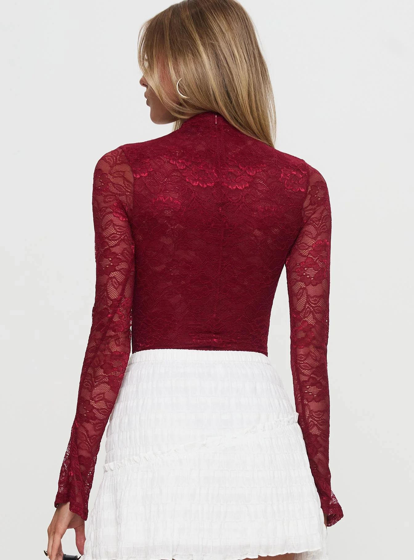 Twisted Humour Long Sleeve Lace Bodysuit Burgundy - Image 5