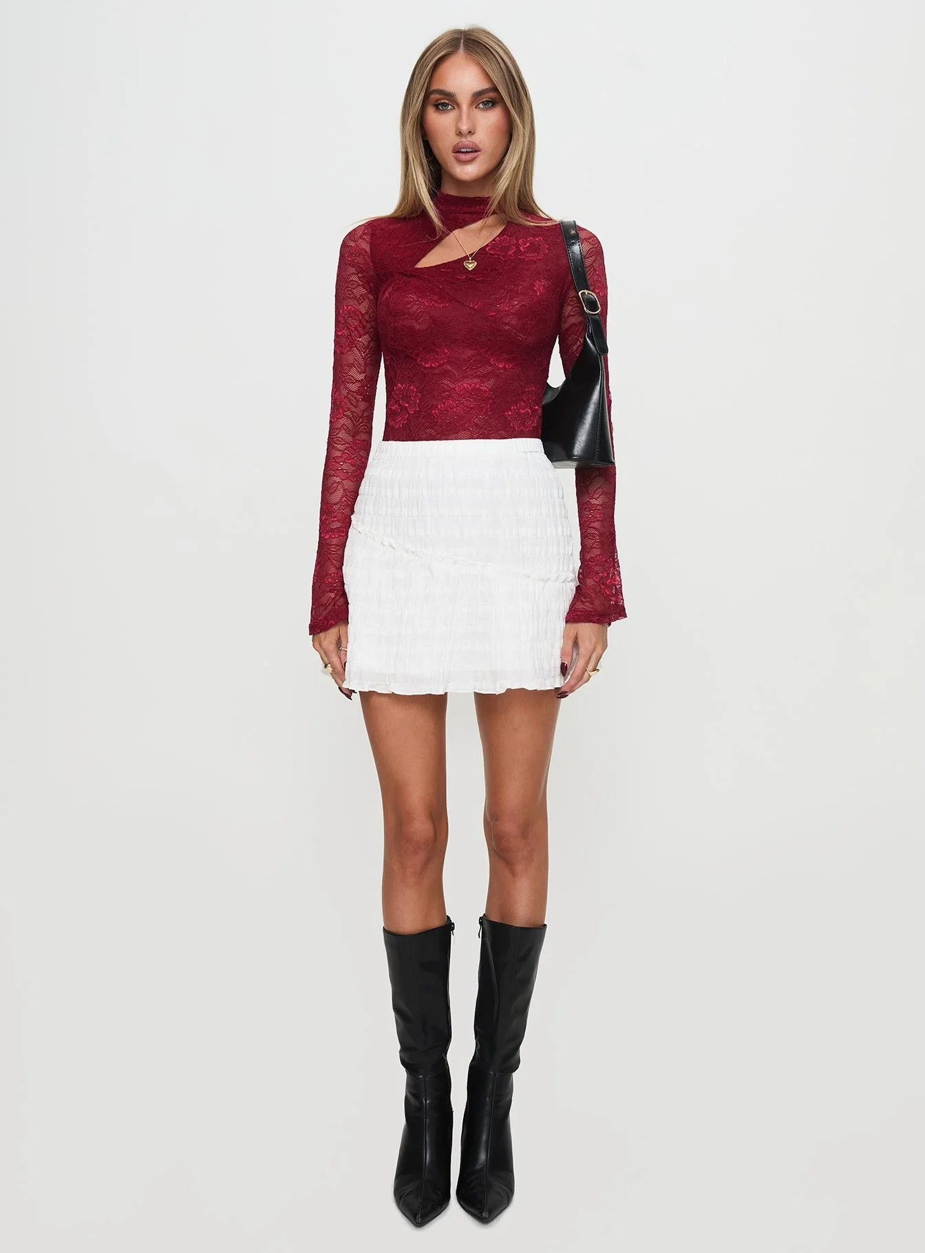 Twisted Humour Long Sleeve Lace Bodysuit Burgundy - Image 7