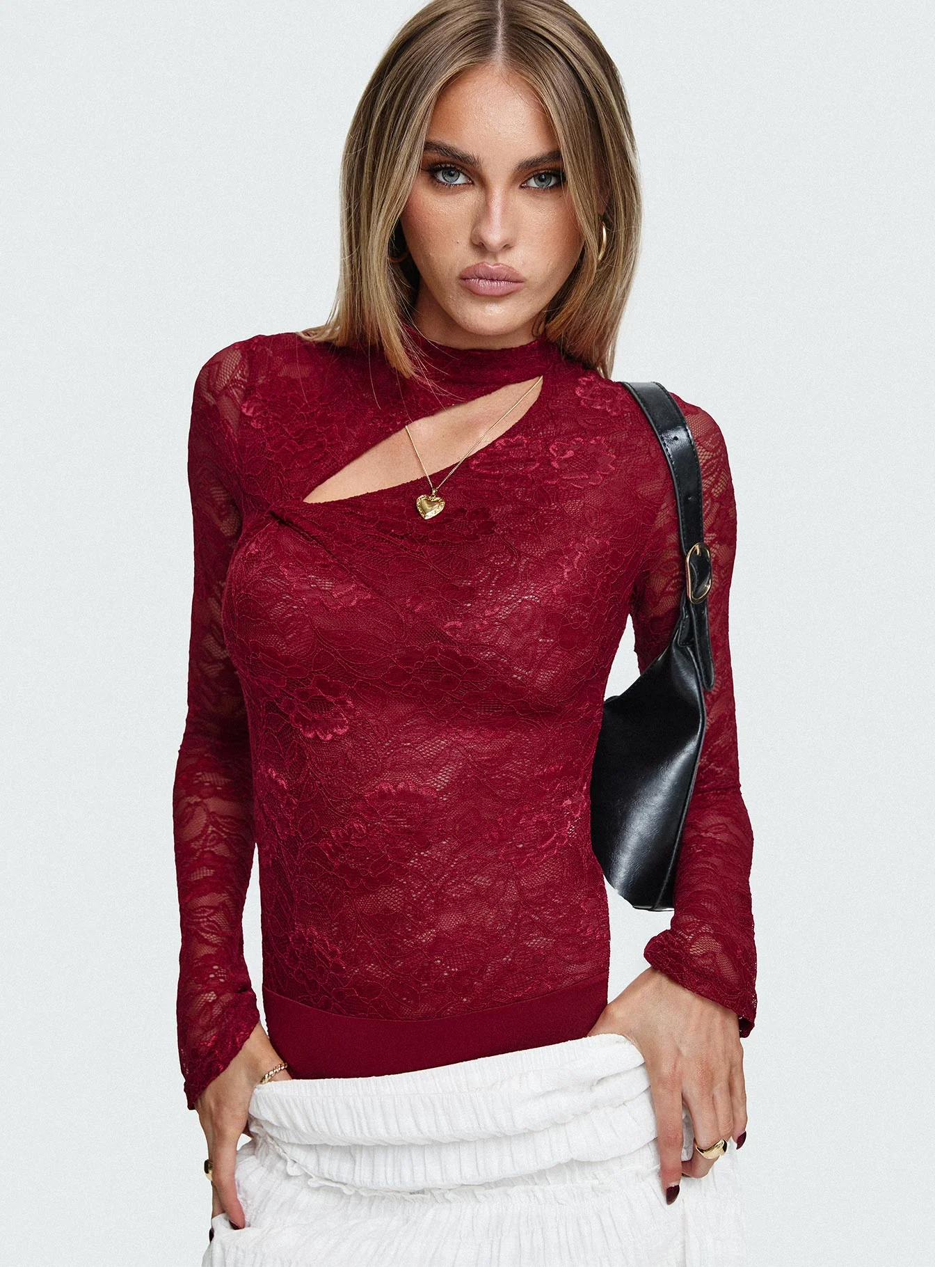 Twisted Humour Long Sleeve Lace Bodysuit Burgundy - Image 8