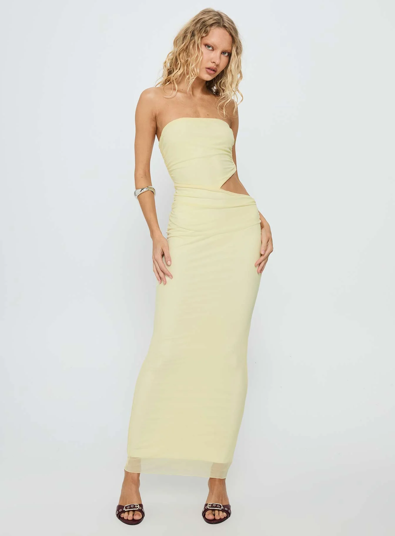 Tyllie Strapless Cut Out Maxi Dress Yellow - Image 3