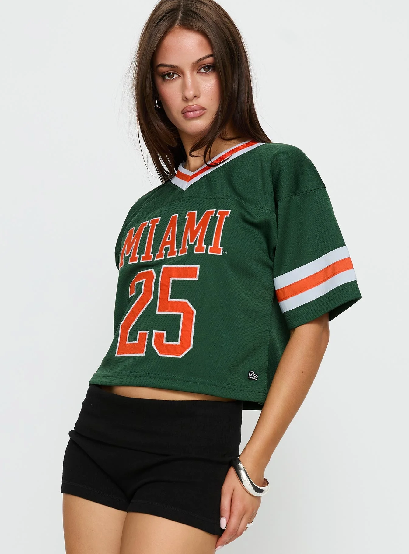 U Miami Cropped Football Jersey Tee Green - Image 3