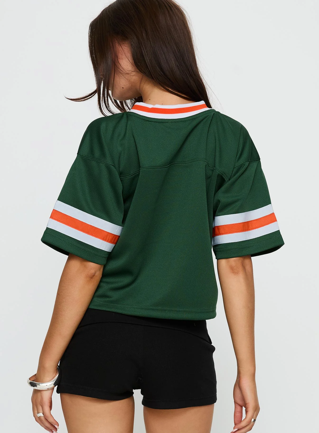 U Miami Cropped Football Jersey Tee Green - Image 4