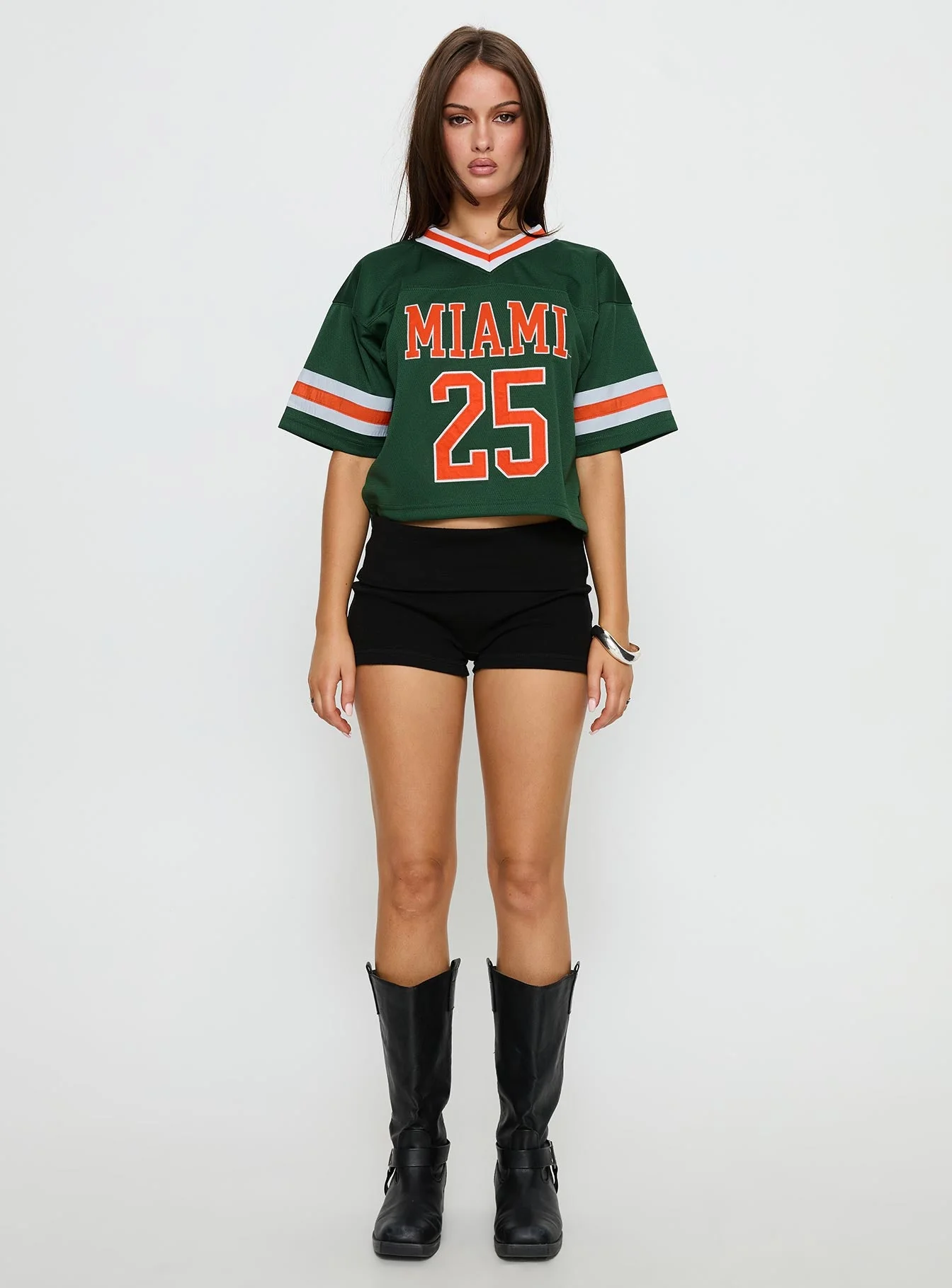 U Miami Cropped Football Jersey Tee Green - Image 6