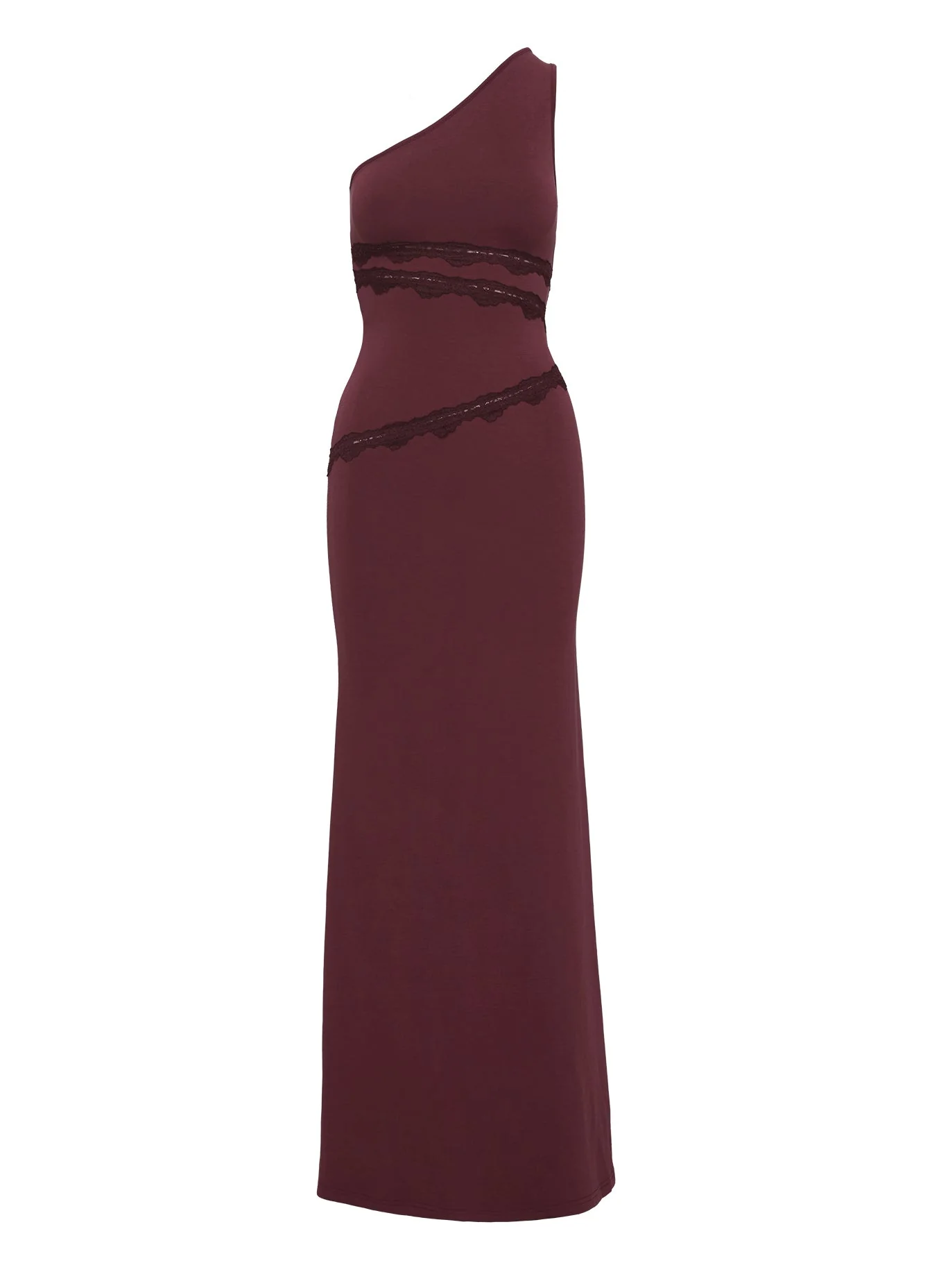 Ultraviolet One Shoulder Lace Maxi Dress Wine - Image 11