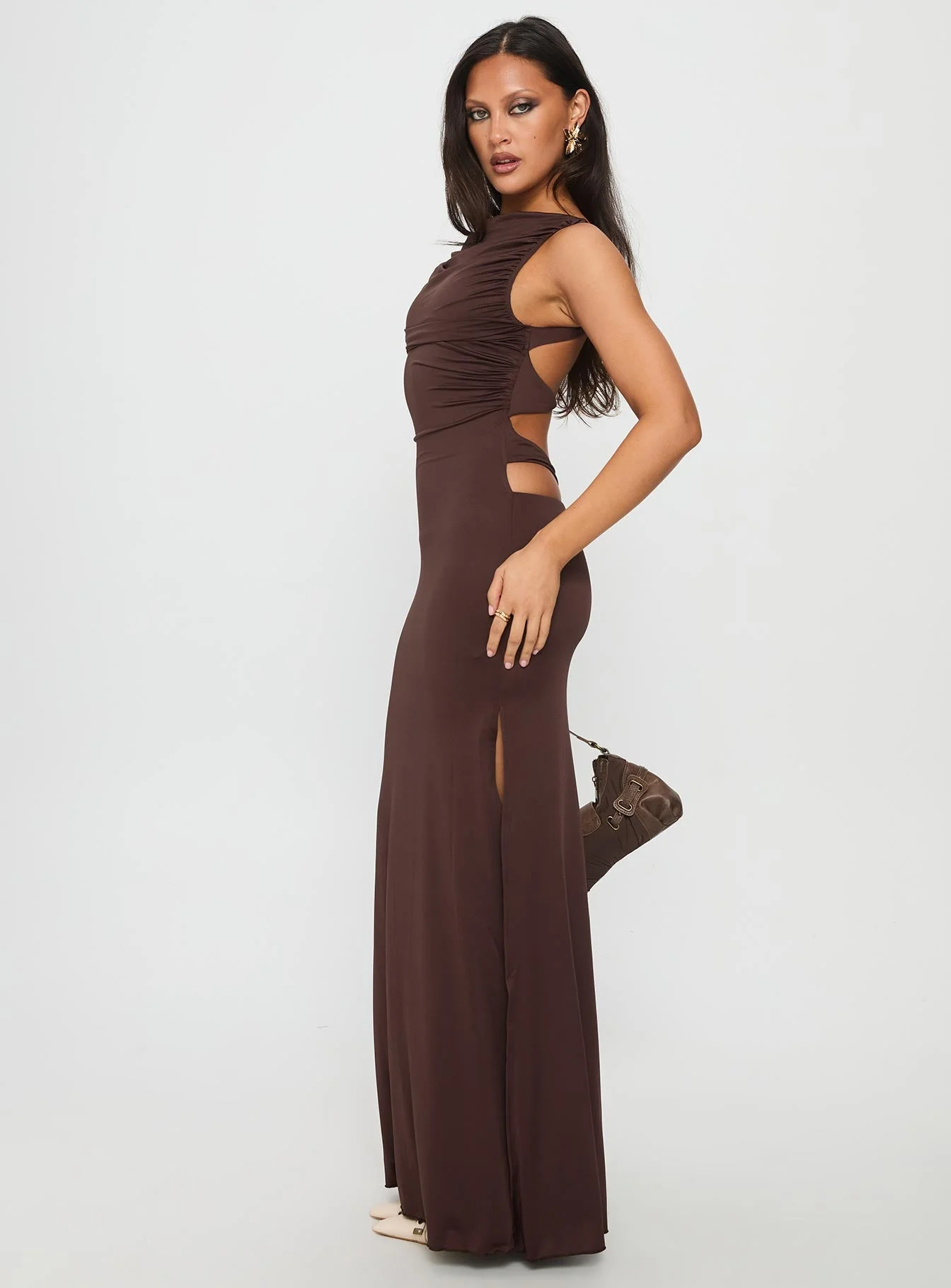 Undeniable Cut Out Maxi Dress Brown - Image 4