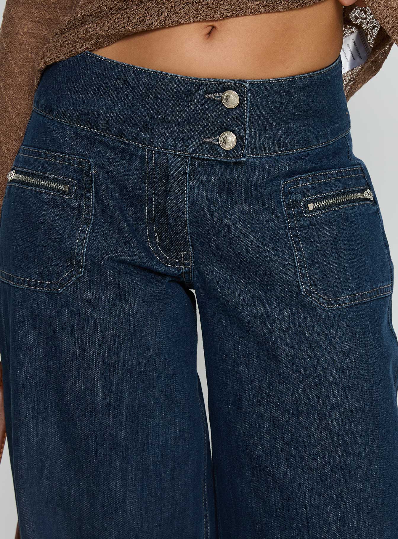 Unwritten Mid Rise Wide Leg Jeans Dark Blue Wash - Image 6