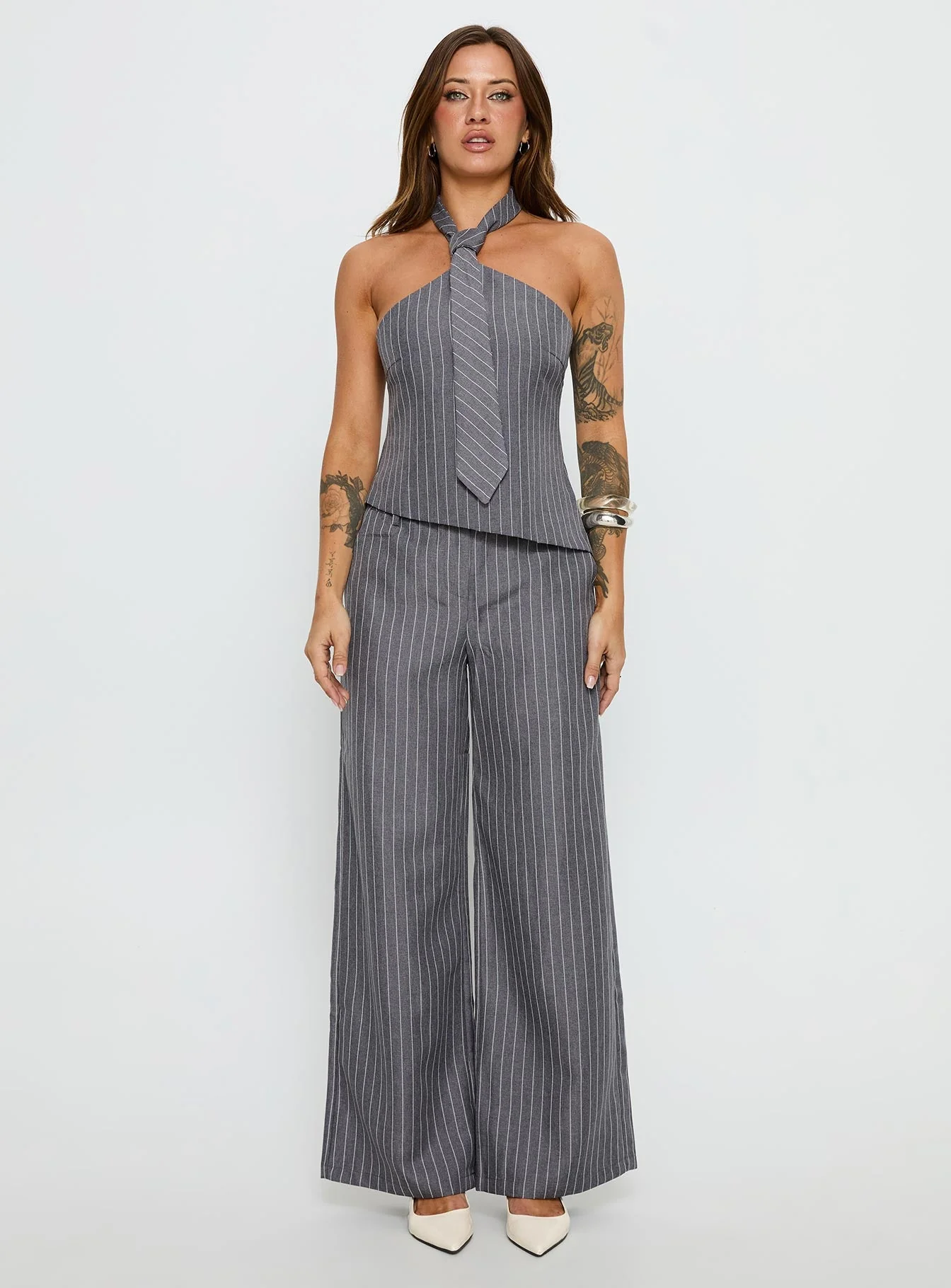 Uvelia Tailored Pants Grey Pinstripe - Image 7
