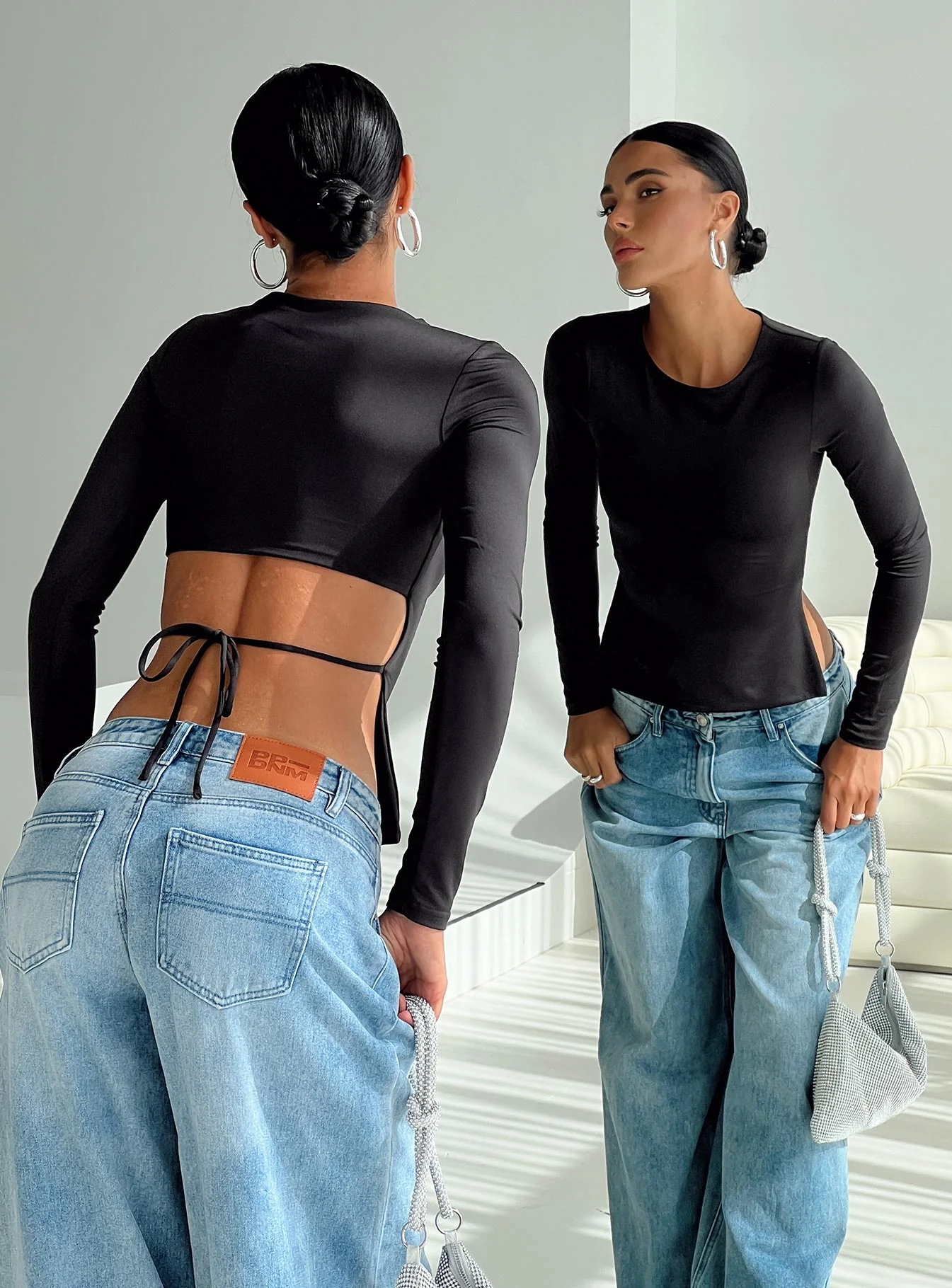 Uzo Long Sleeve Top Black - Image 7