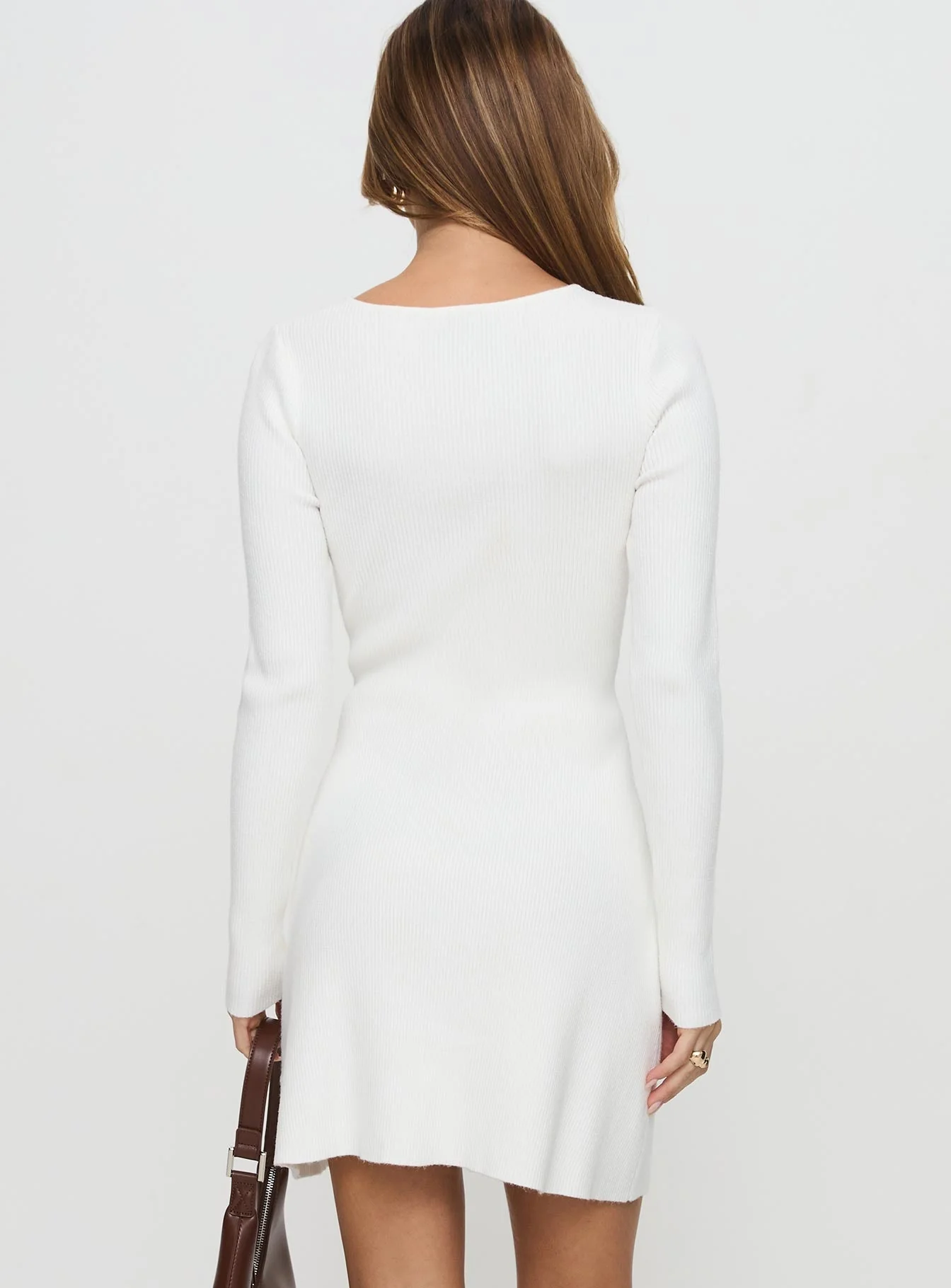 Valeriya Long Sleeve Knit Mini Dress White - Image 5