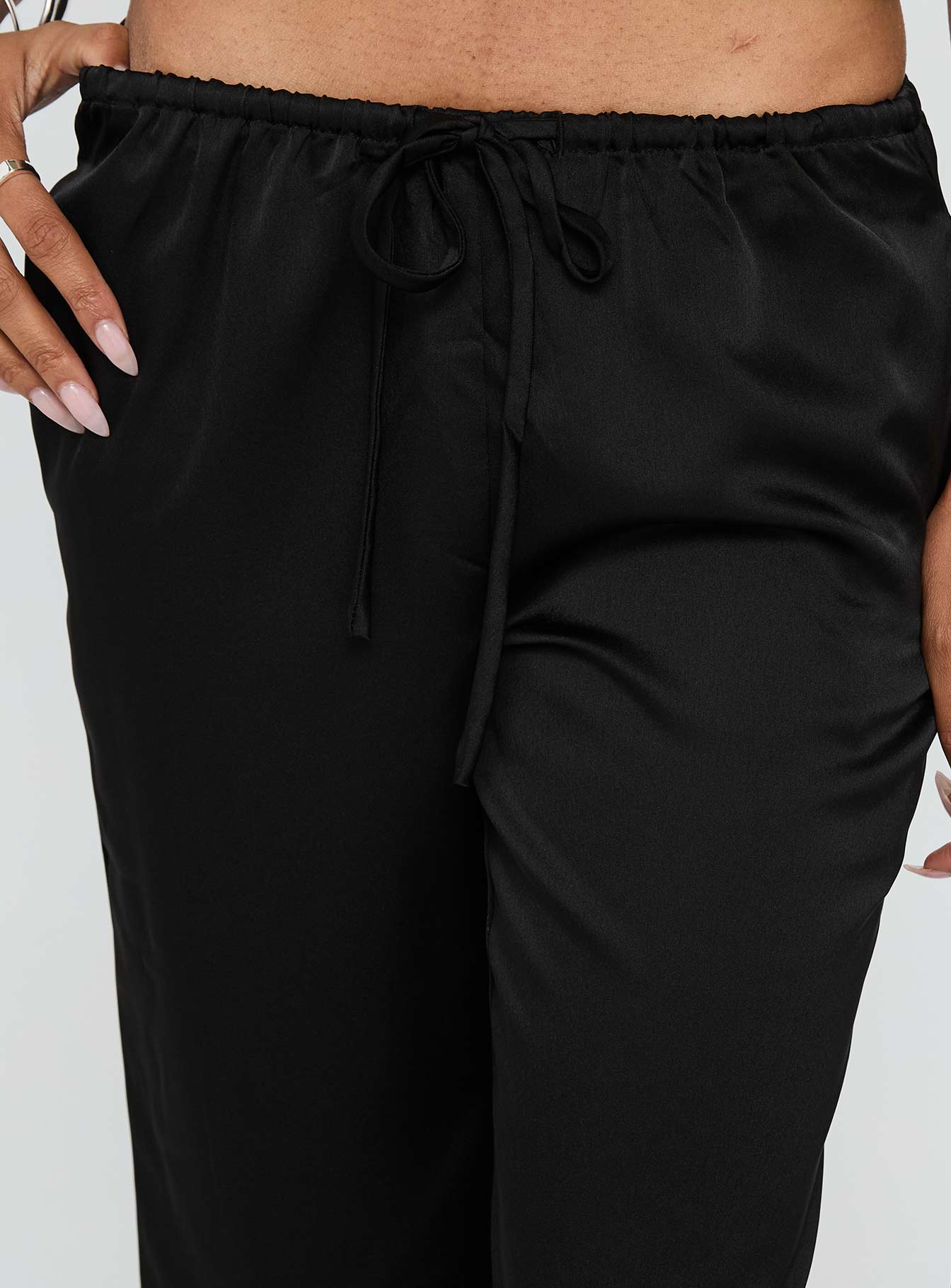 Vanille Tie Waist Satin Pants Black - Image 5