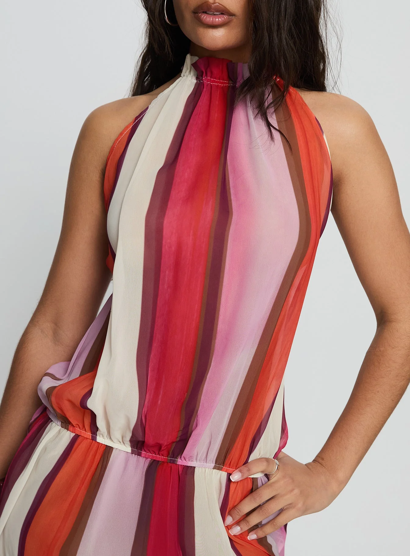 Veloria Halter Mini Dress Pink Stripe - Image 6
