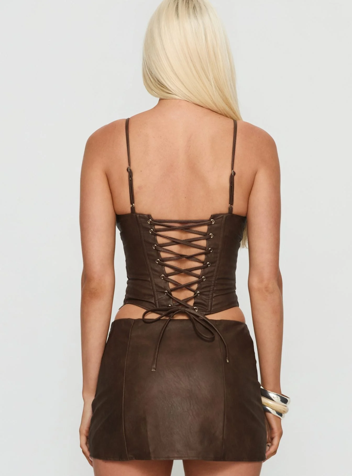 Venessa Faux Leather Top Brown - Image 5