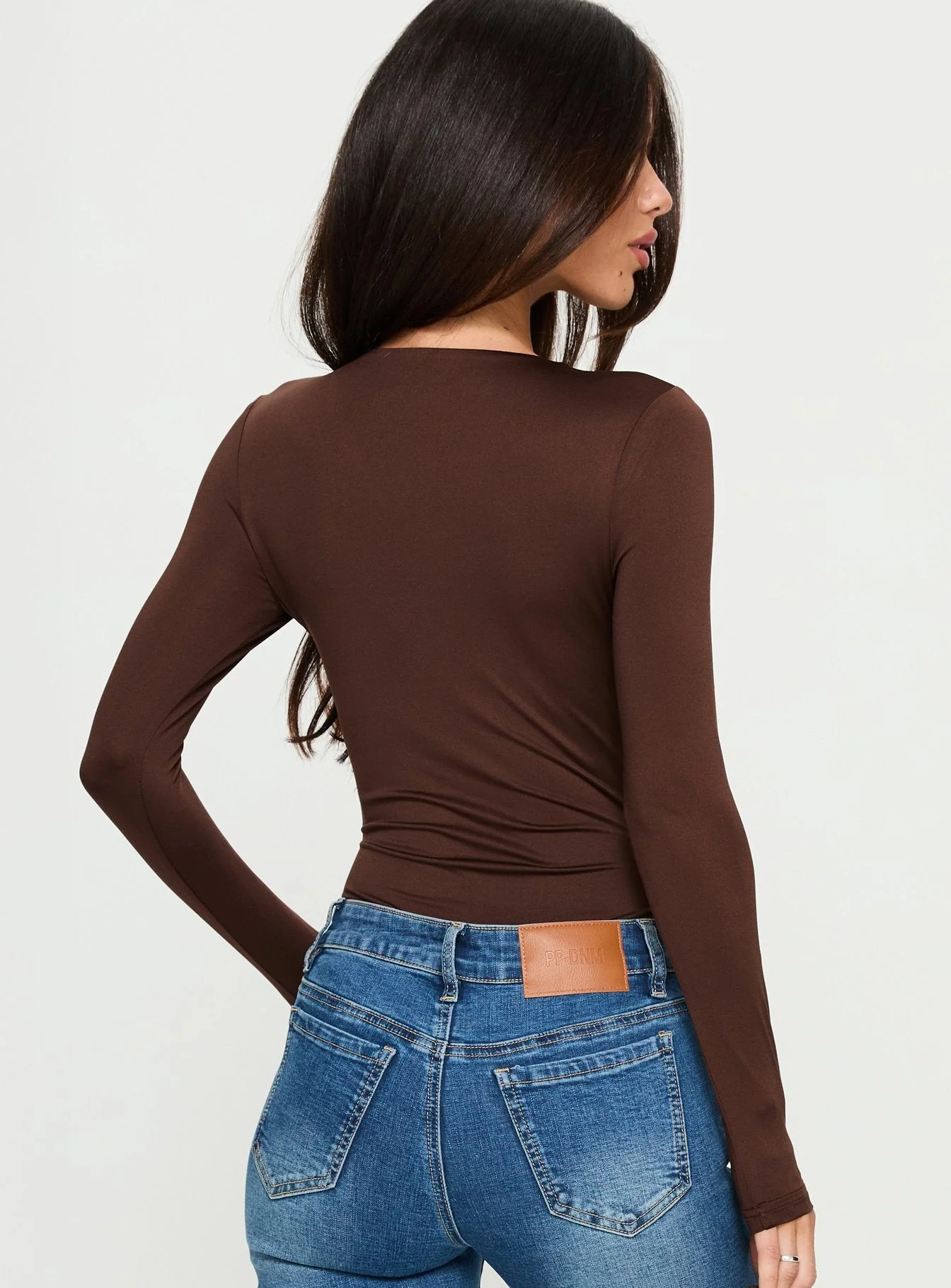 Vennie Twist Front Long Sleeve Bodysuit Brown - Image 4