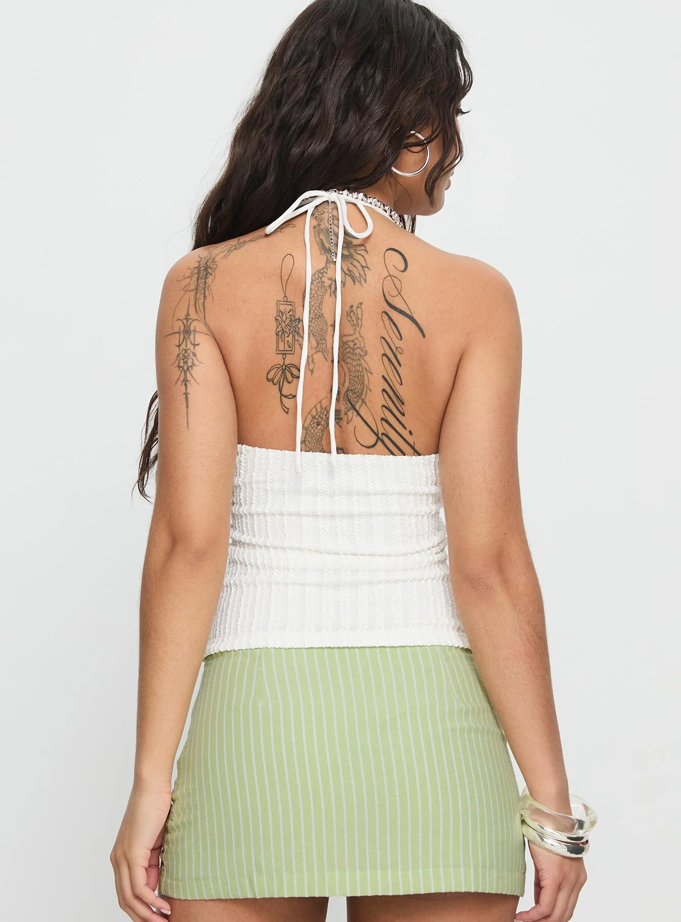Vibe Check Bead Detail Cross Front Top White - Image 5