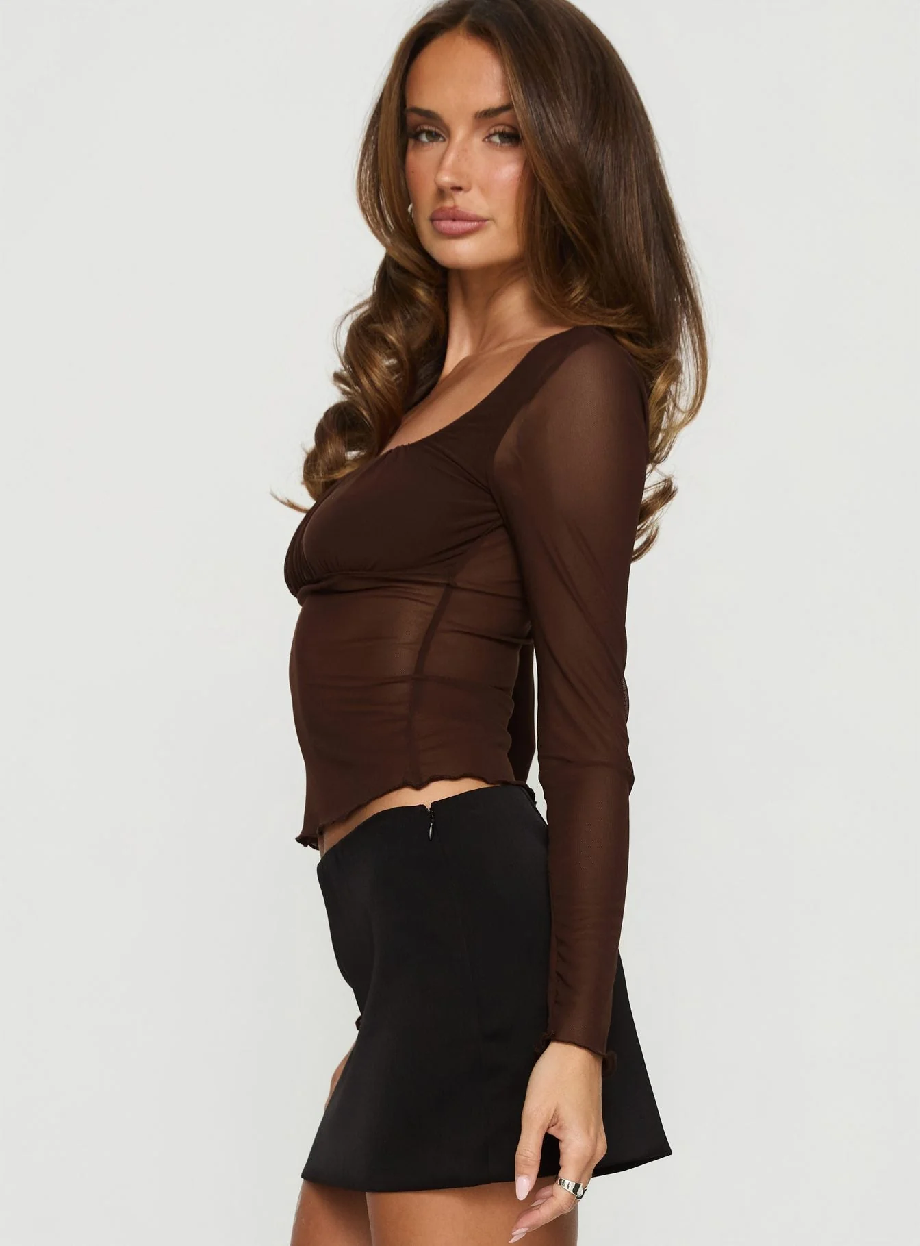 Victoire Long Sleeve Mesh Top Chocolate - Image 3