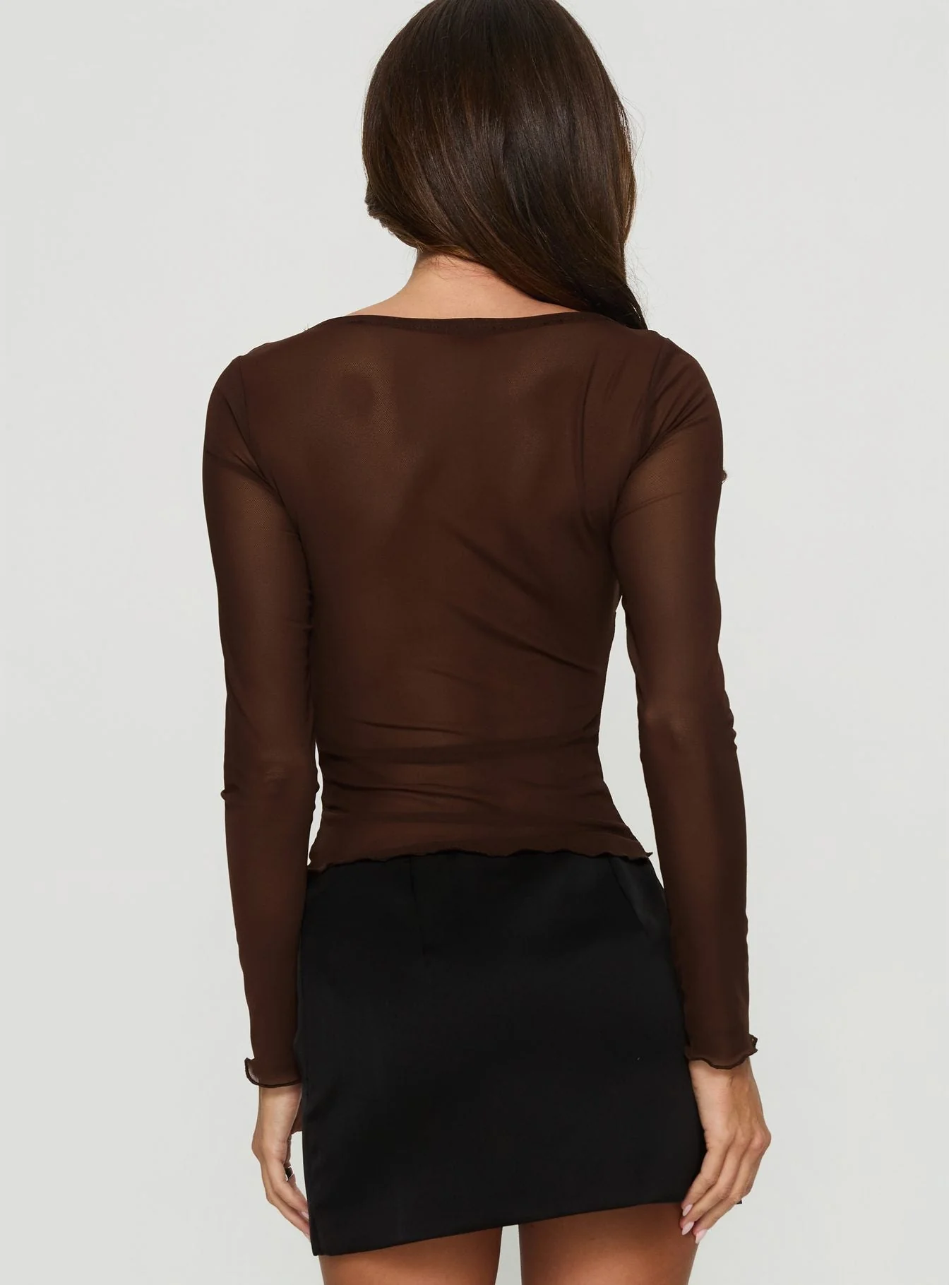 Victoire Long Sleeve Mesh Top Chocolate - Image 4