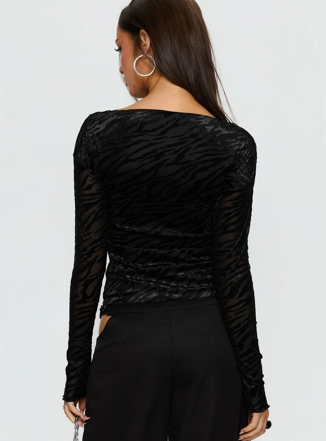 Vila Lettuce Trim Long Sleeve Top Black Zebra - Image 5