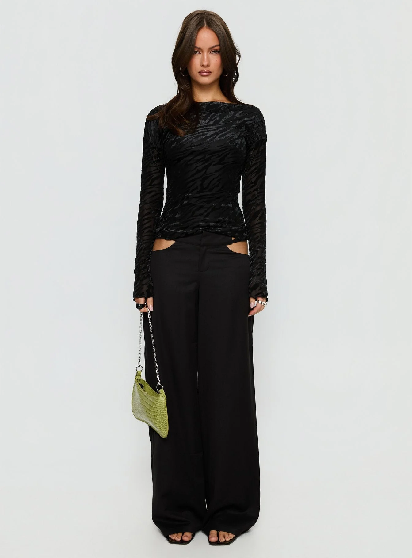 Vila Lettuce Trim Long Sleeve Top Black Zebra - Image 7