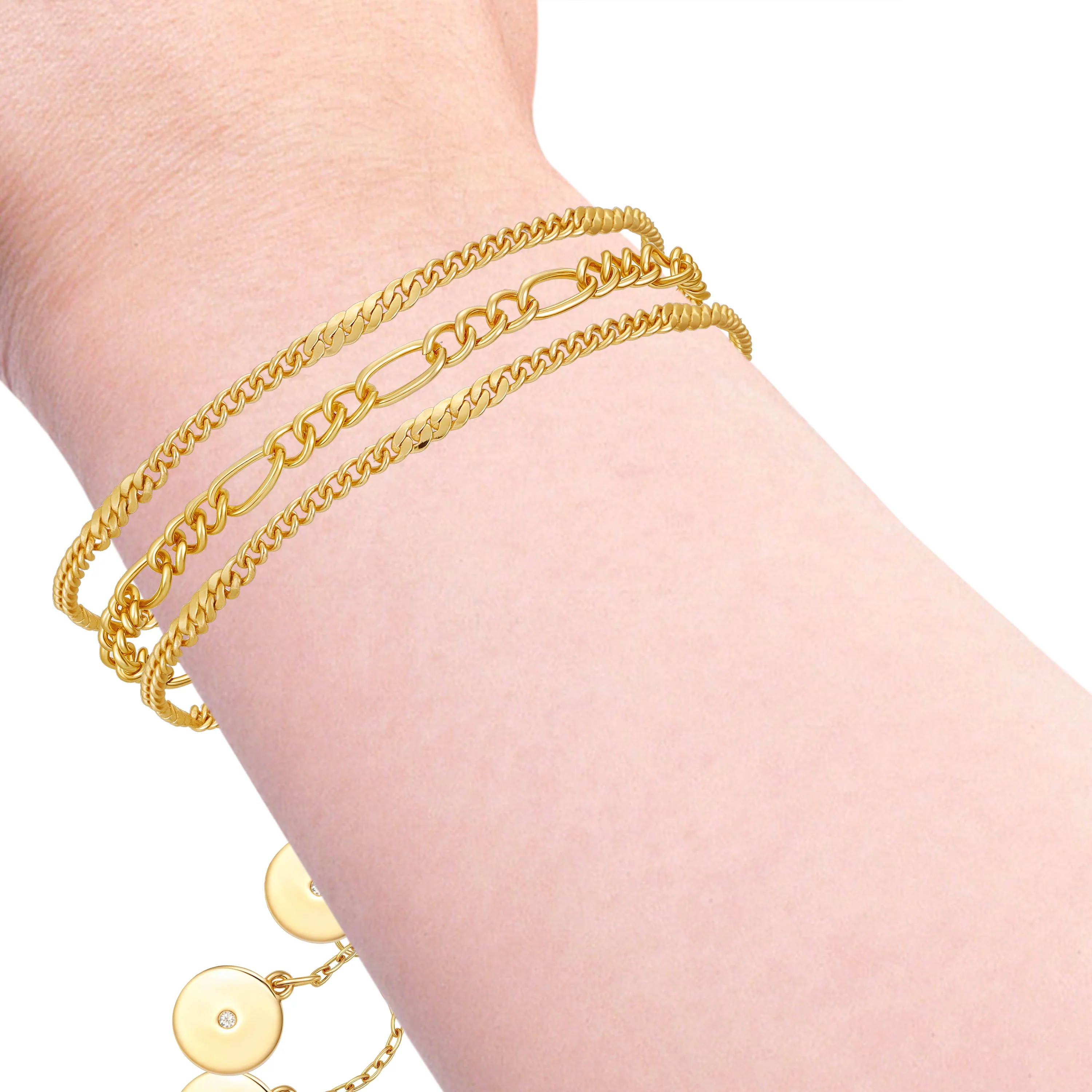 3 Piece Goldtone Chain Bracelets - Image 3