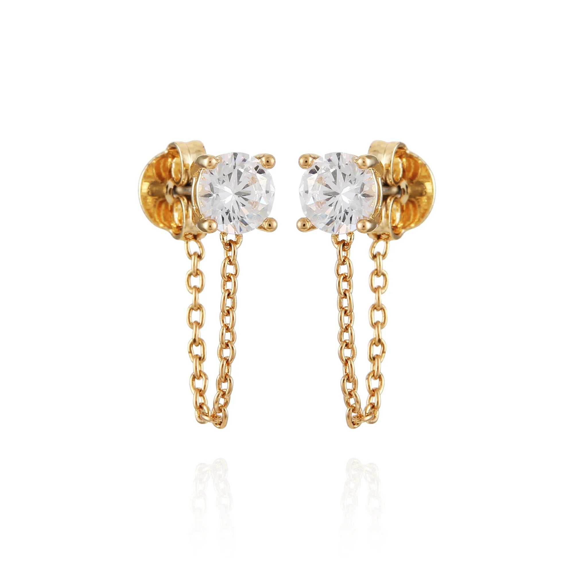 Crystal Stud Chain Dangle Drop Earrings