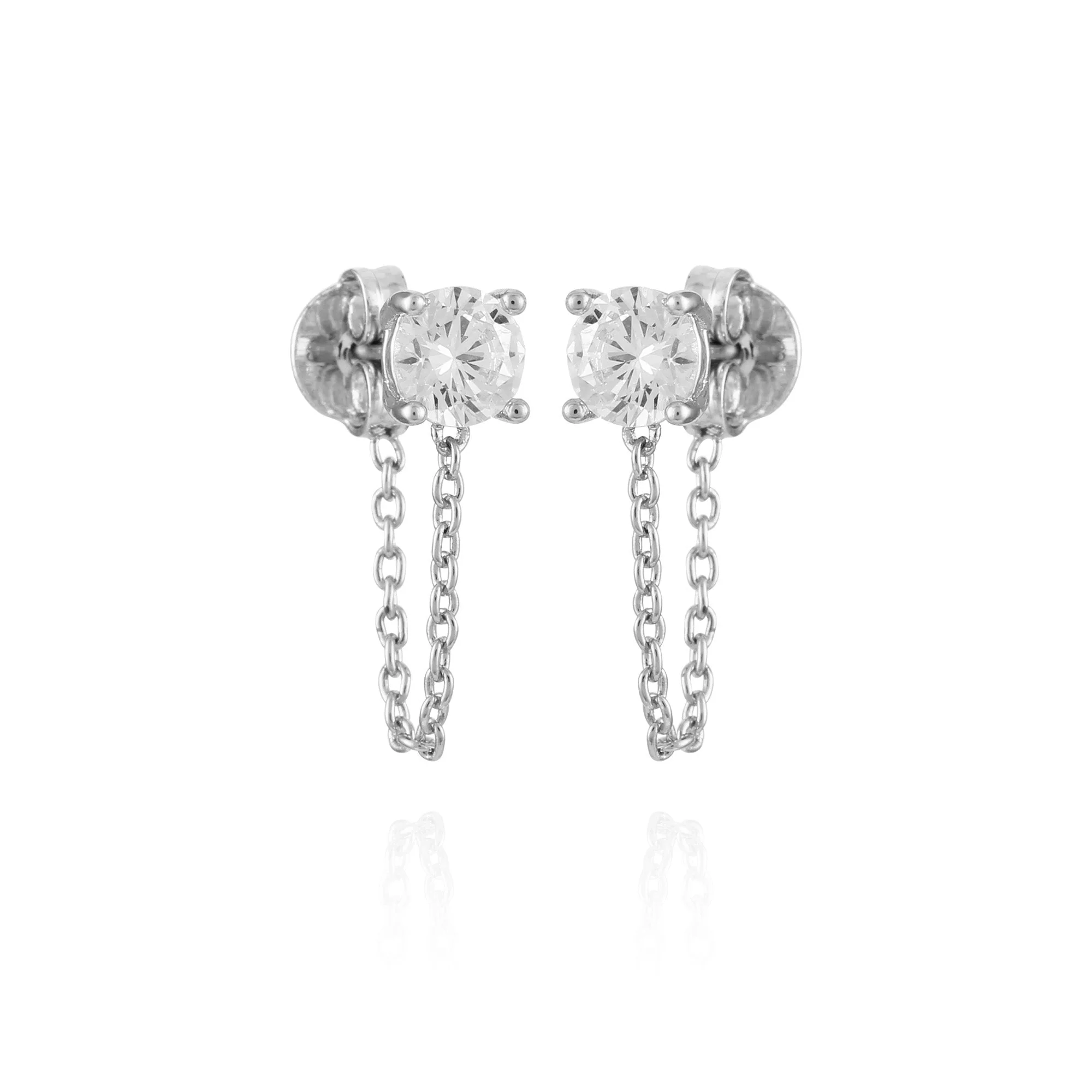 Crystal Stud Chain Dangle Drop Earrings