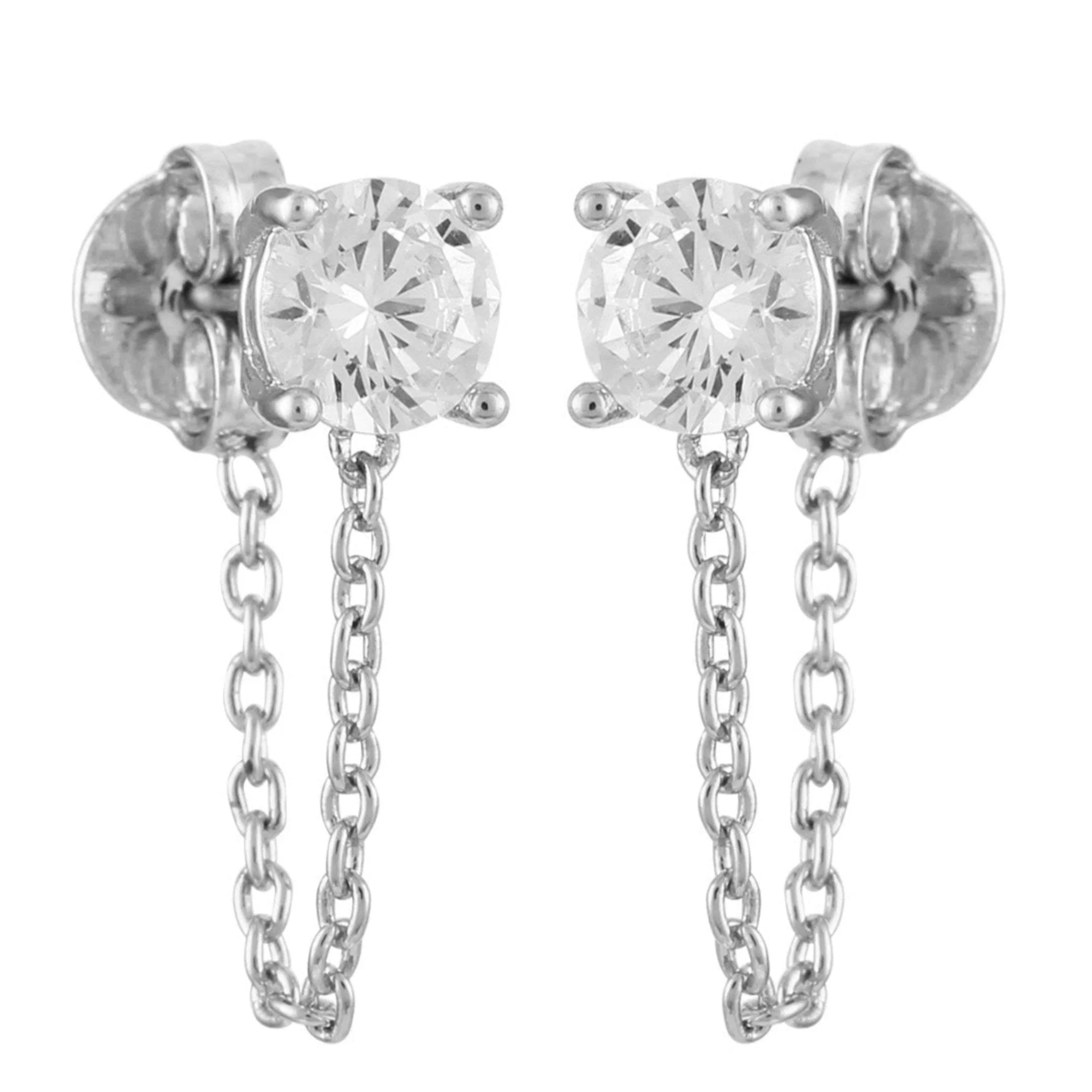 Crystal Stud Chain Dangle Drop Earrings - Image 2