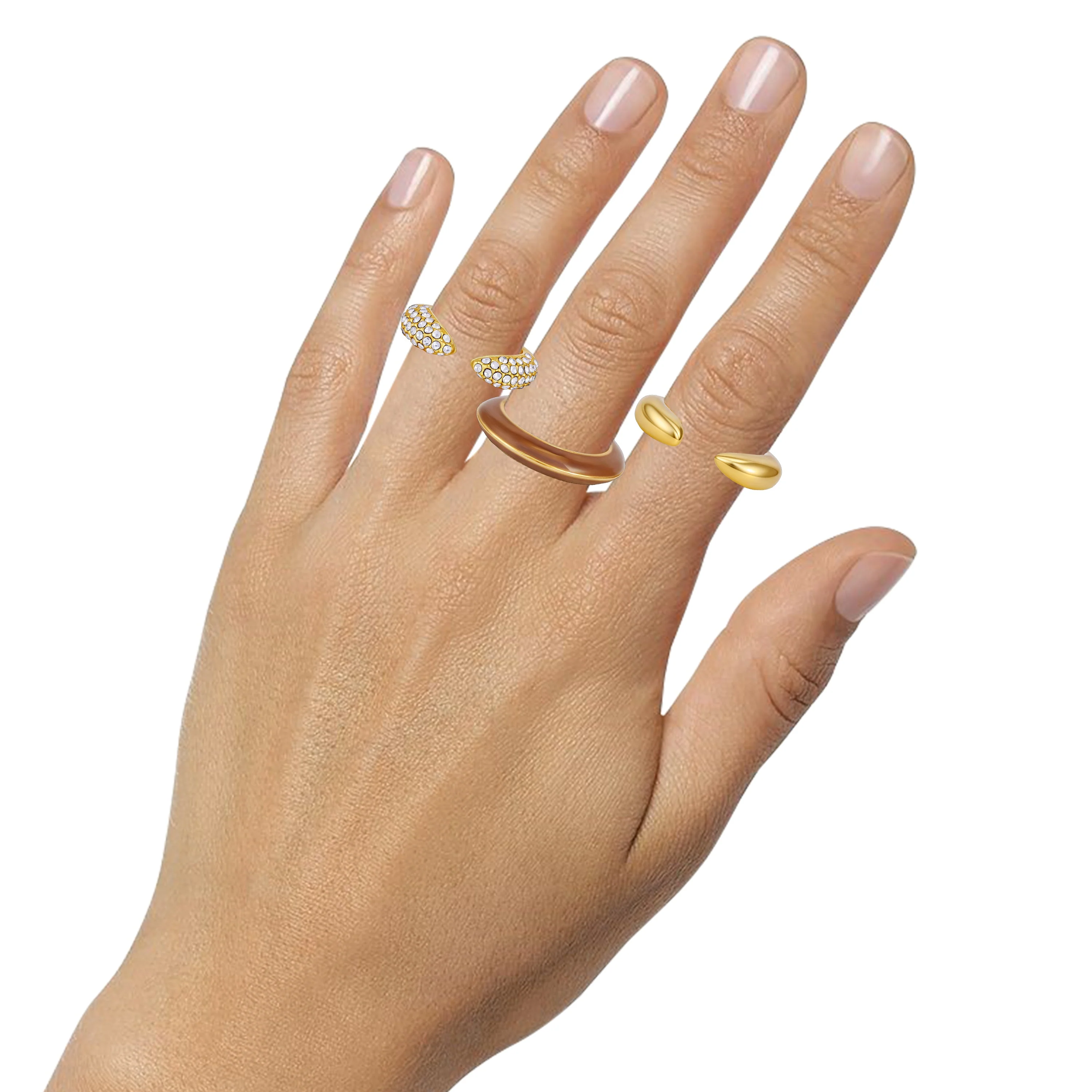 Goldtone And Crystal Hoop Ring Set - Image 3