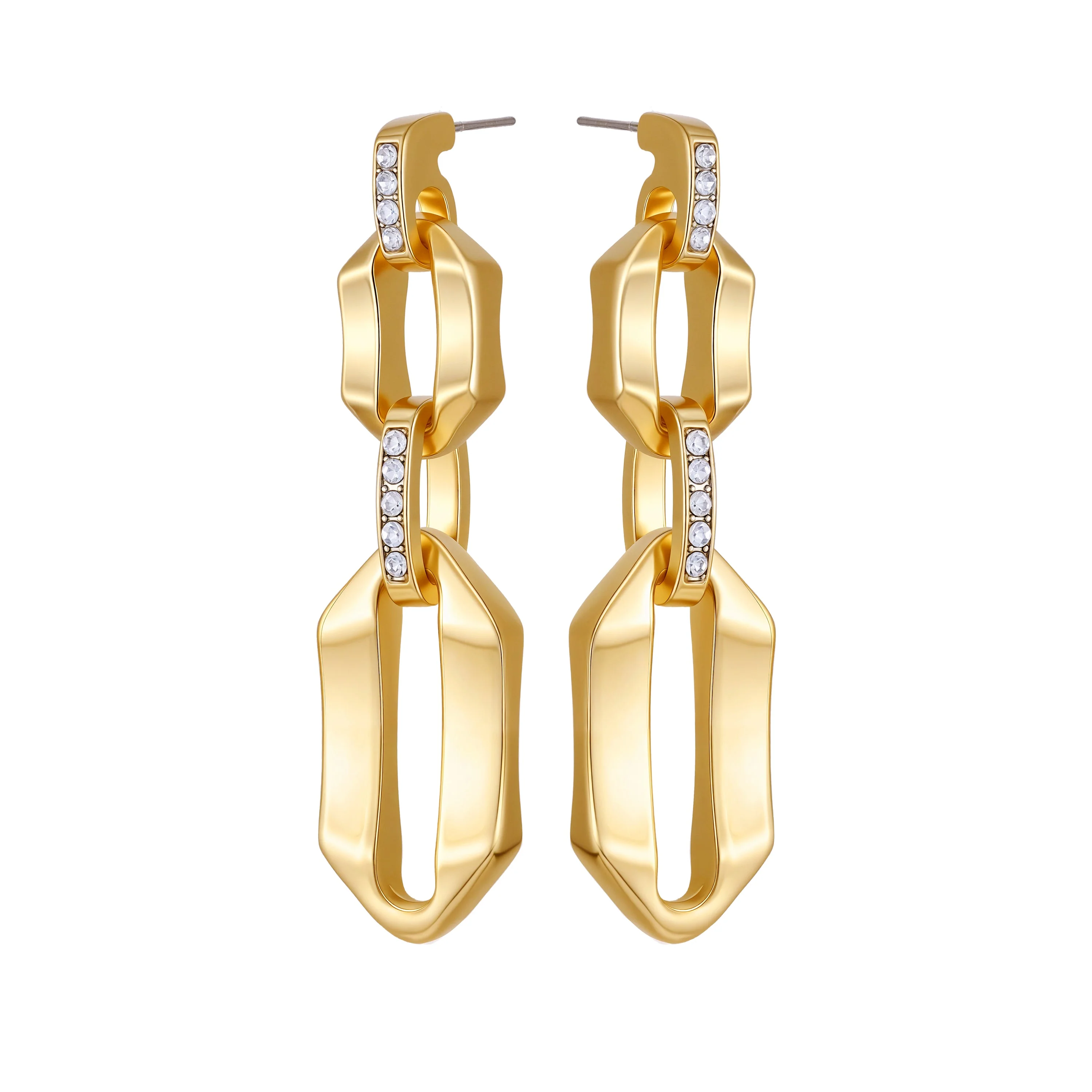 Goldtone And Crystal Link Drop Earrings - Image 2
