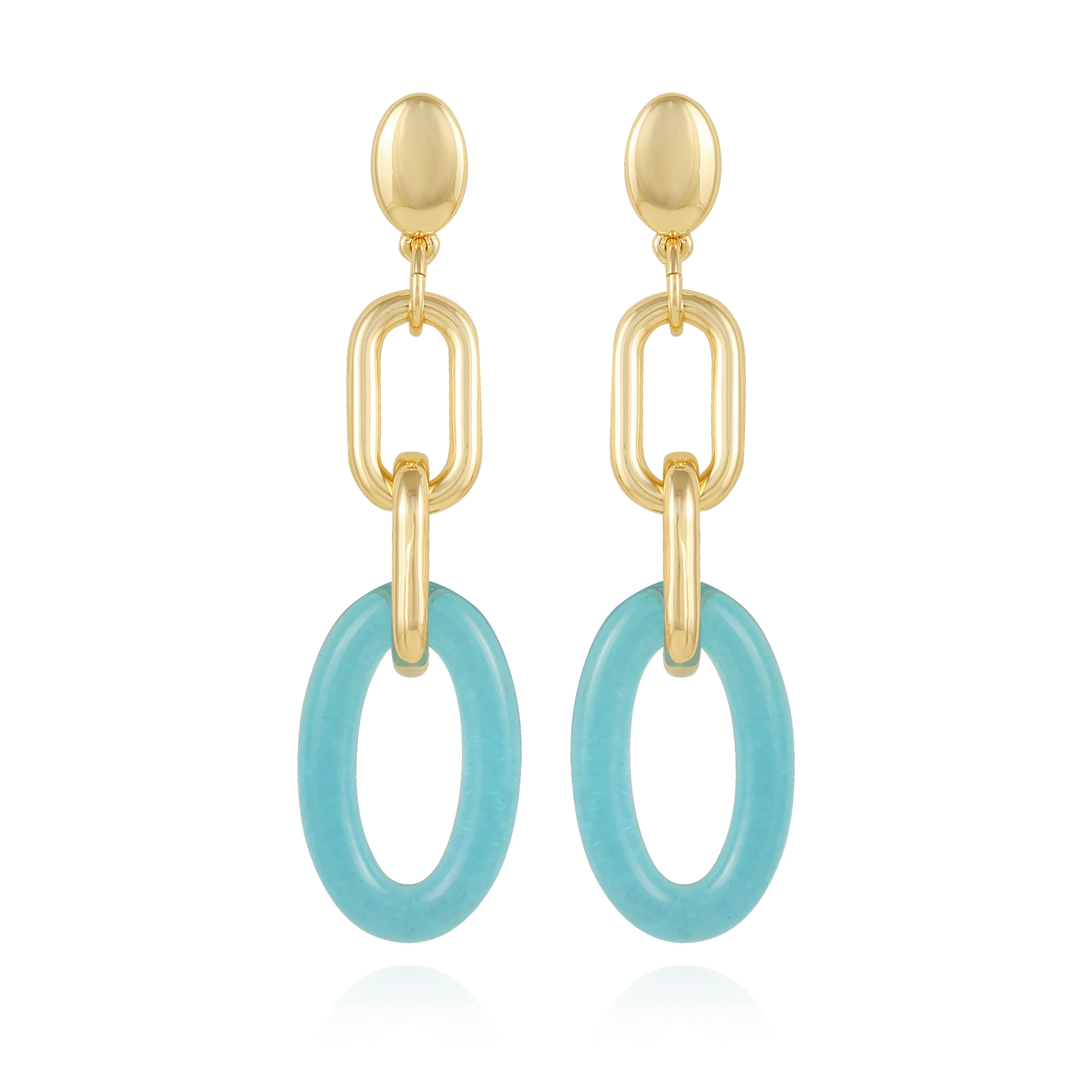 Goldtone Blue Candy Interlocking Drop Earrings