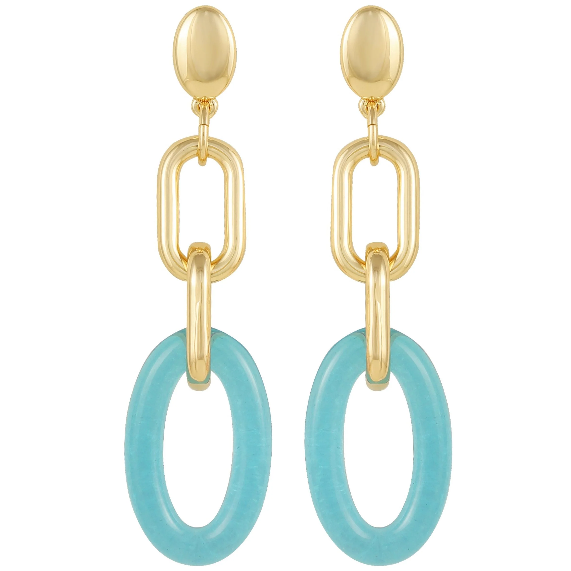 Goldtone Blue Candy Interlocking Drop Earrings - Image 2