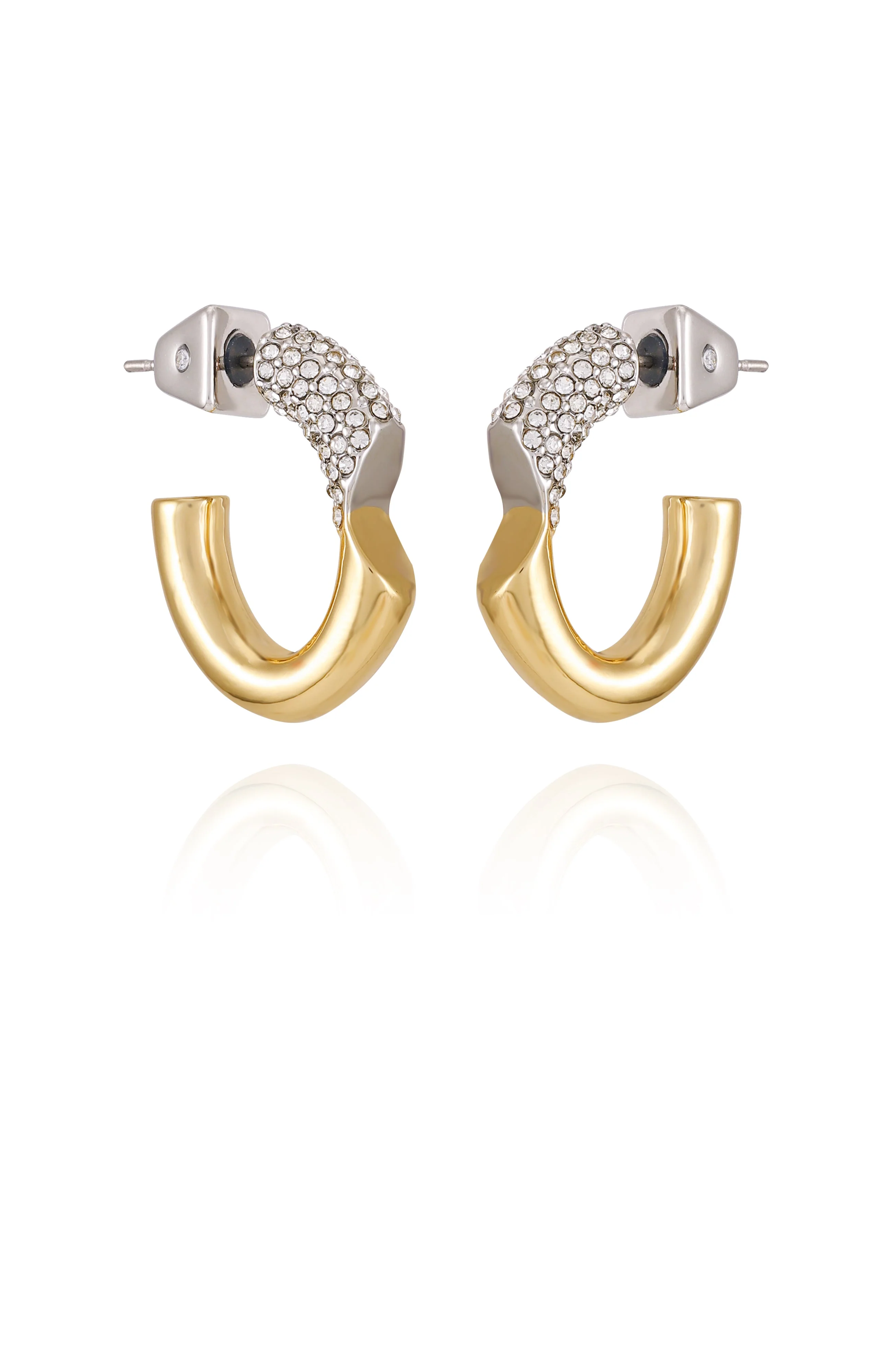Goldtone & Crystal Hoop Earrings - Image 2
