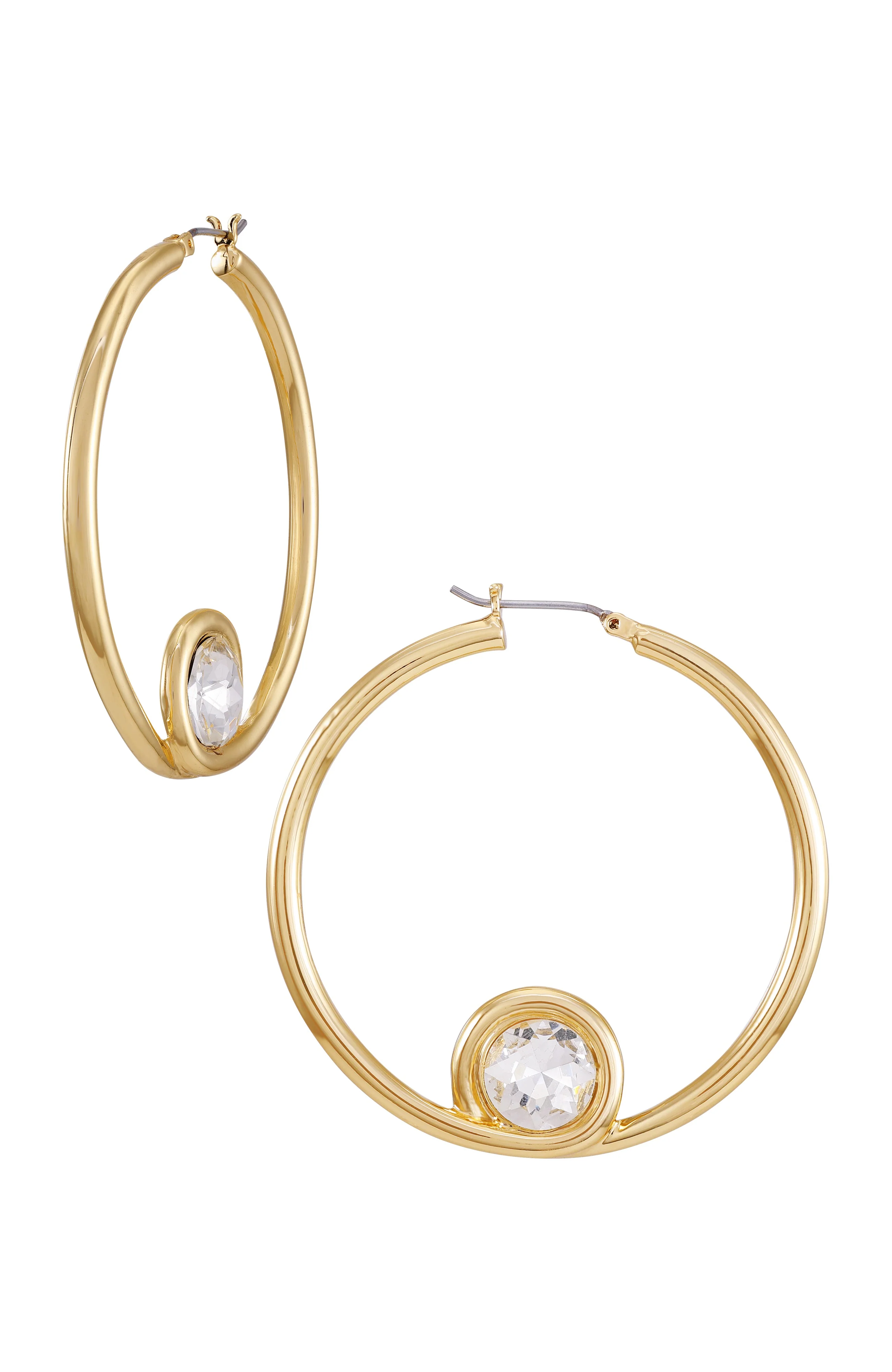 Goldtone Crystal Stone Hoop Earring - Image 2