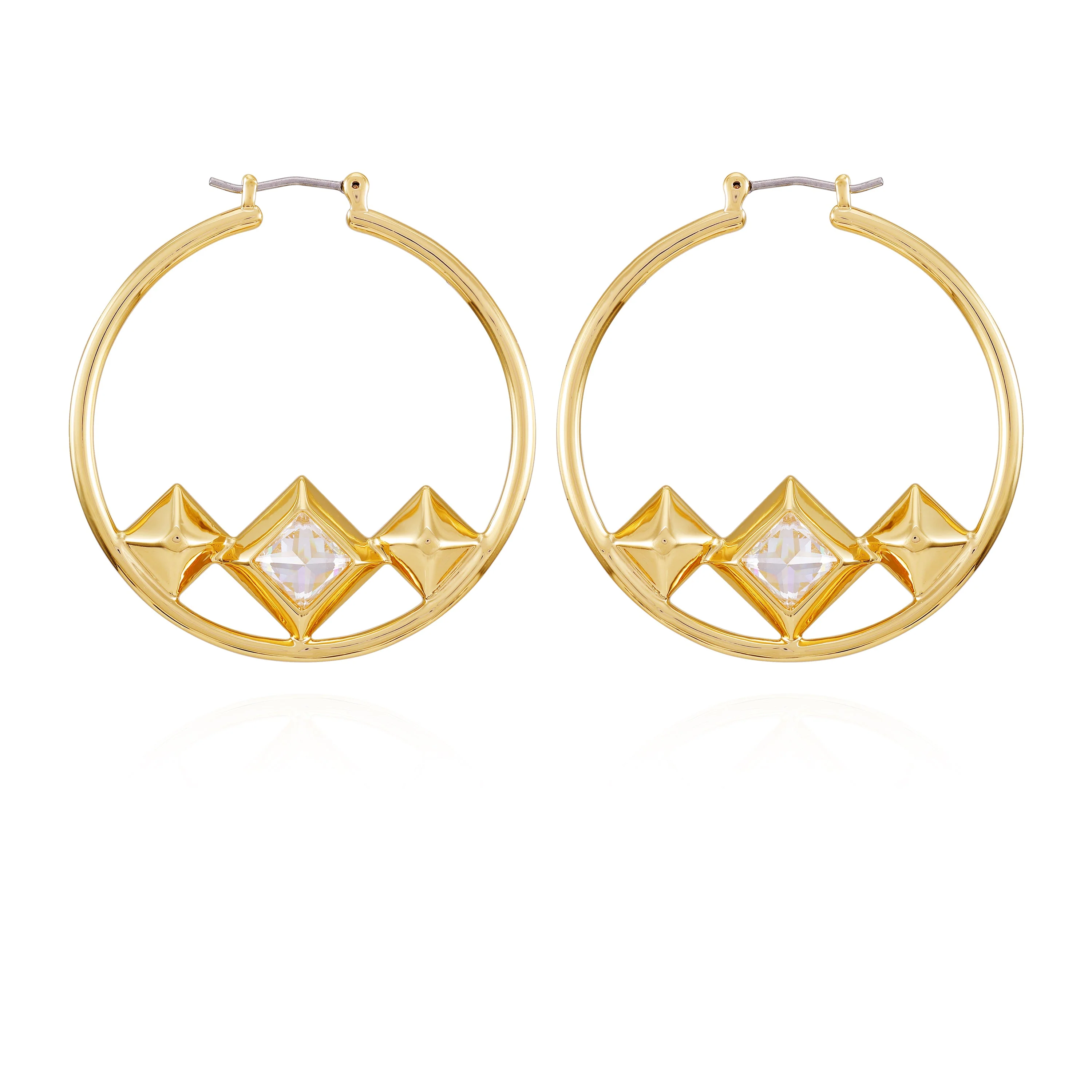 Goldtone Floating Crystal Hoop Earrings