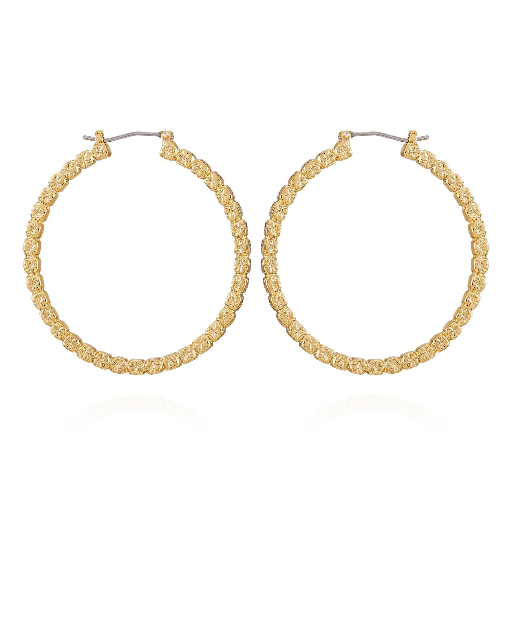 Goldtone Frozen Ball Chain Hoop Earrings